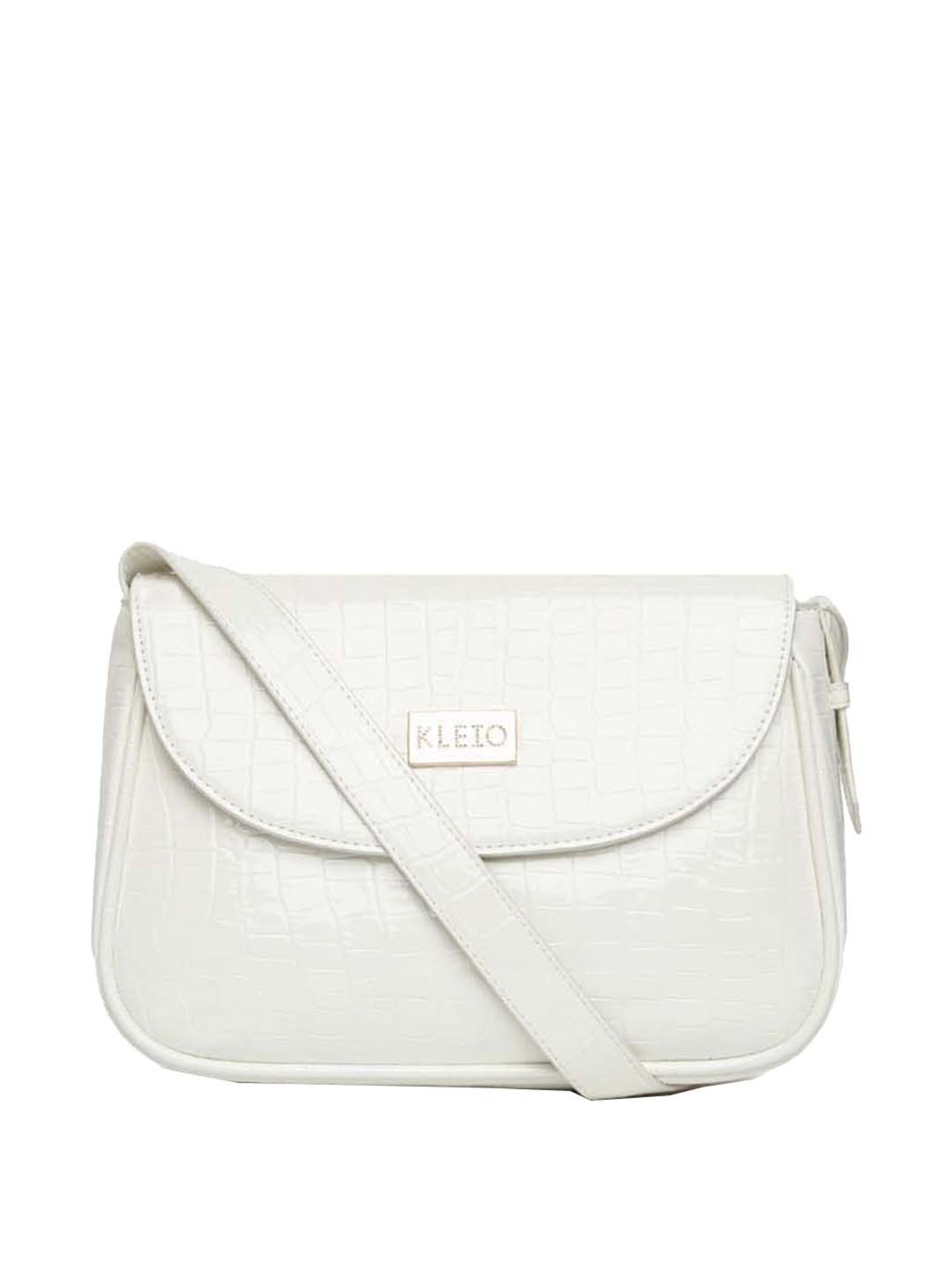 KLEIO White Textured Medium Shoulder Bag