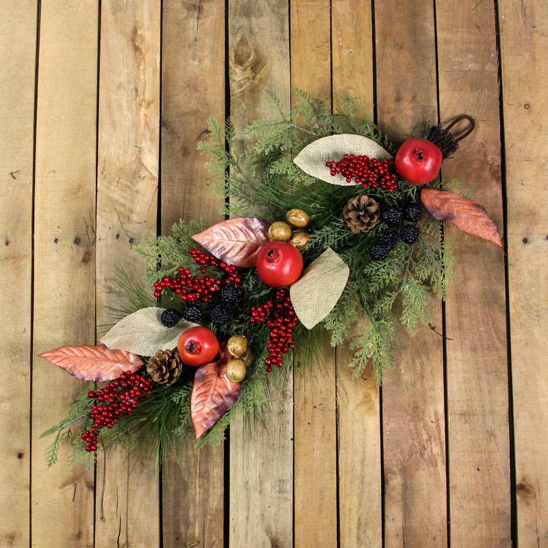 Northlight 30" Autumn Harvest Mixed Berry and Pine Needle Artificial Teardrop Swag - Unlit