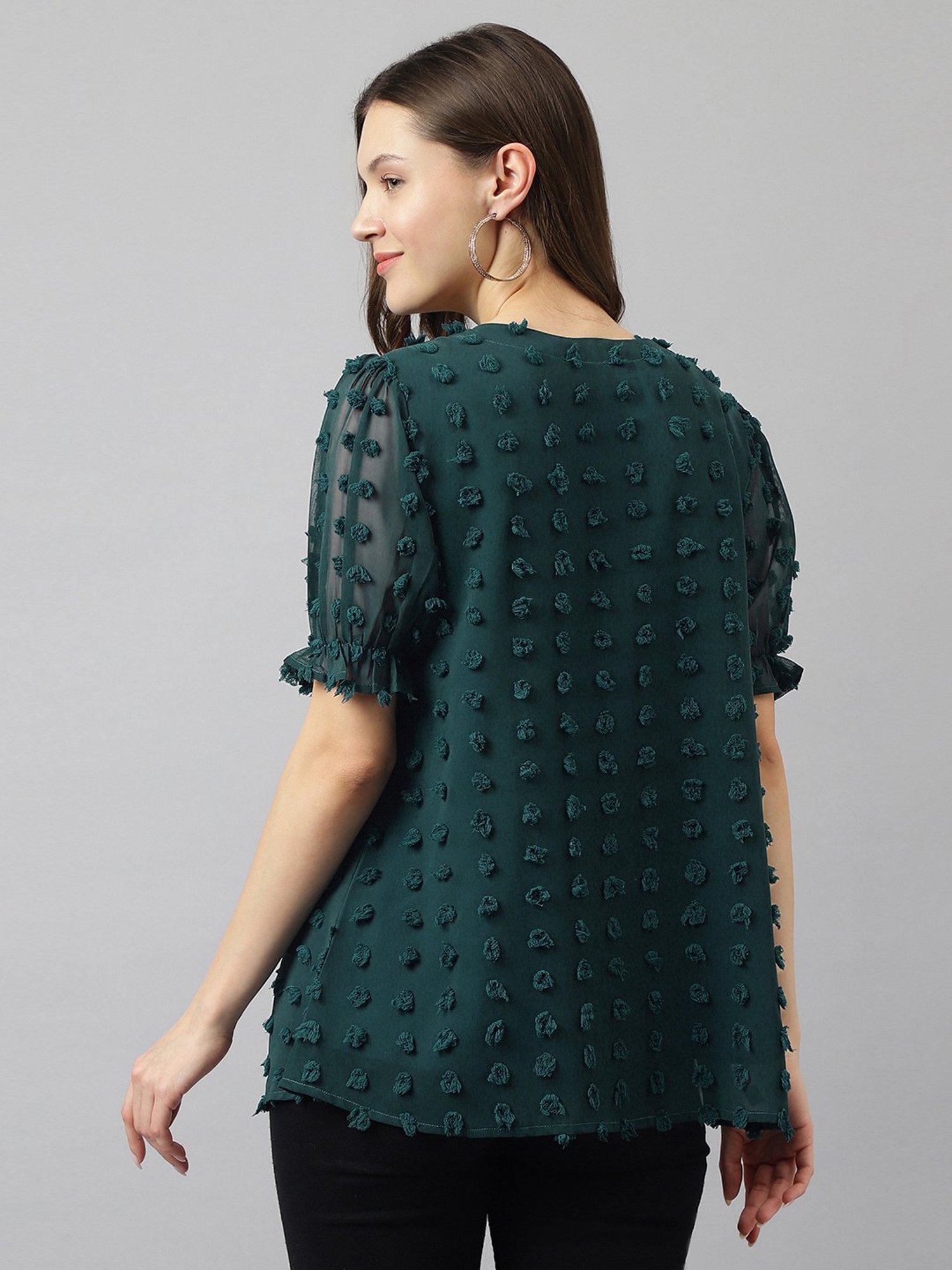 KERI PERRY Teal Self Design Top