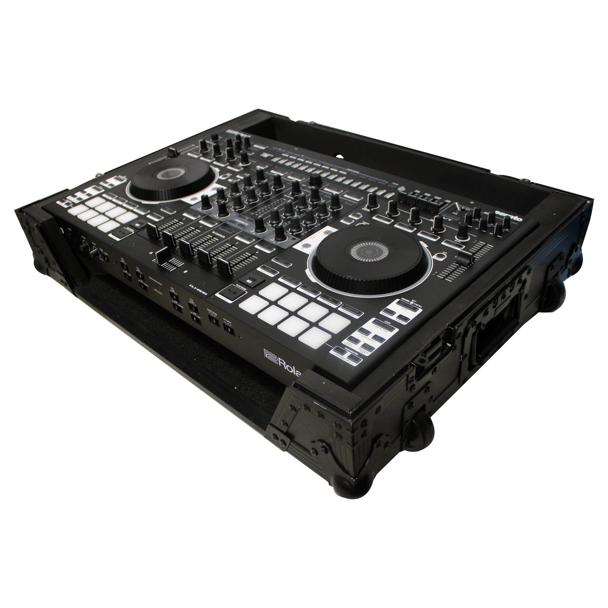 ProX XS-DJ808WBL Black ATA Style Flight Road Case for Roland DJ-808 or Denon MC7000  w/ Wheels Black on Black Black