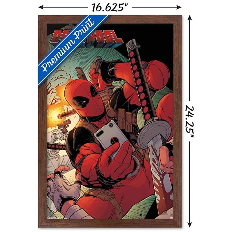 Marvel Comics - Deadpool - Selfie Wall Poster, 14.725" x 22.375", Mahogany Framed Version