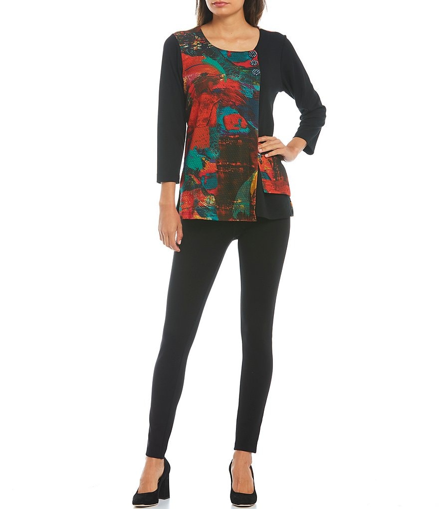 Eva Varro Animal Print Knit Jersey 3/4 Slit Sleeve Tunic