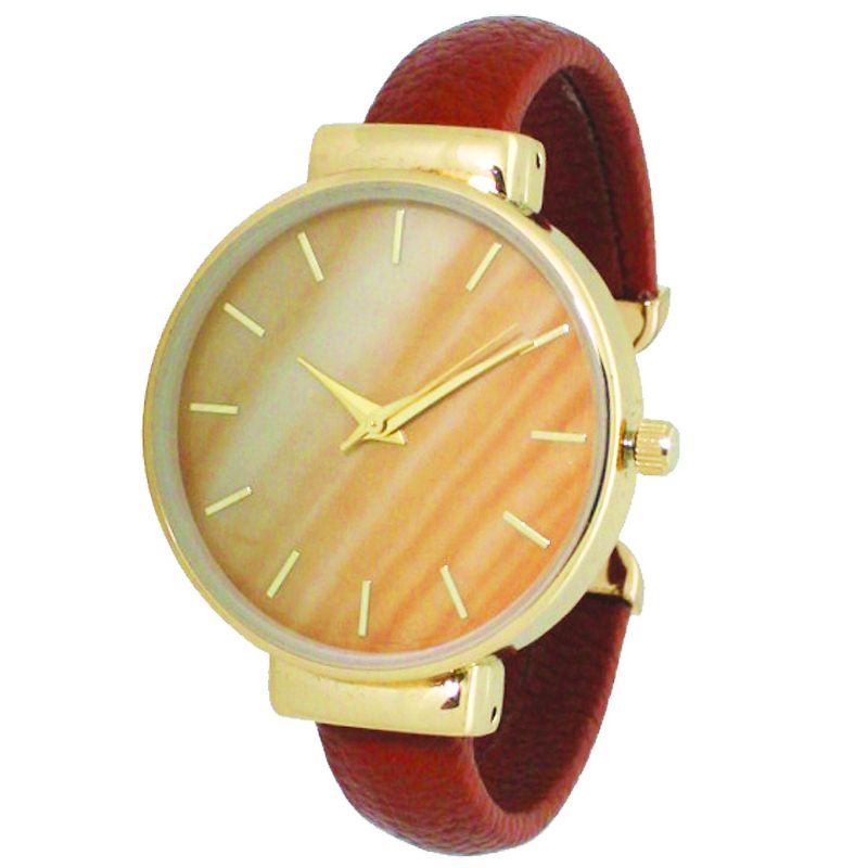 Olivia Pratt Leather Bangle Fashion Watch With Gradient Face - Red