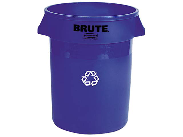 Rubbermaid Commercial 263273BE Brute Recycling Container, Round, Plastic, 32 gal, Blue