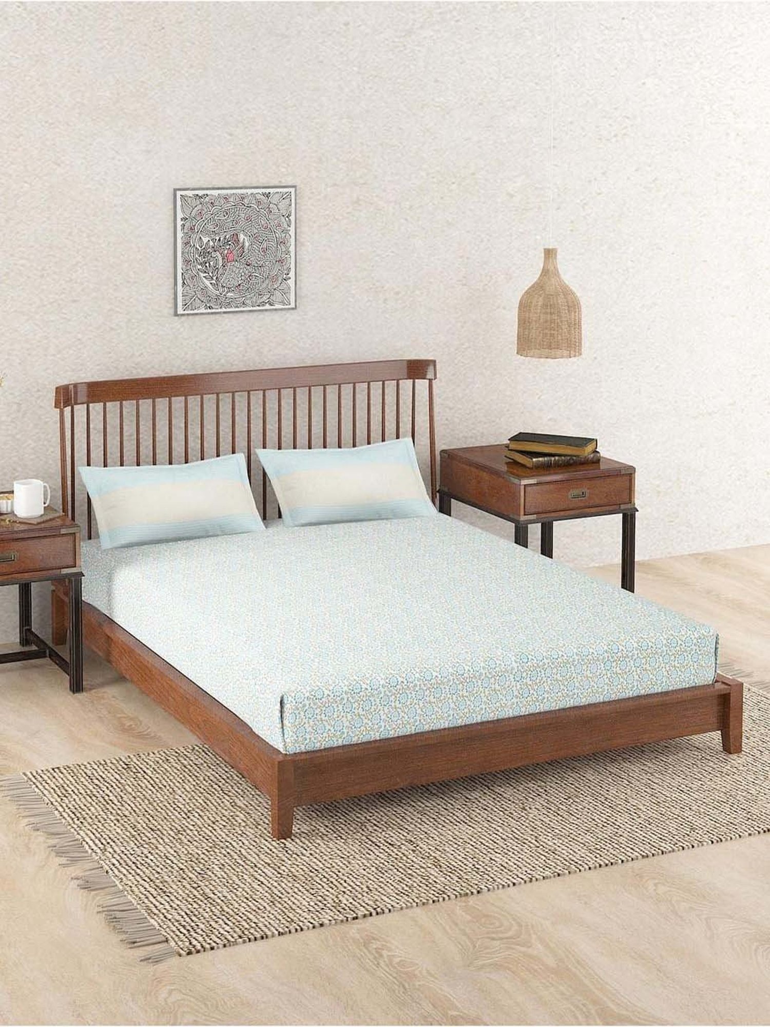 Fabindia Aqua Cotton 180 TC Single Bed Sheet With Pillow Cover