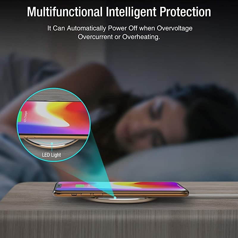 W1 Wireless Charger Ultra Thin Aviation Aluminum Fast Charging Pad NO AC Adapter Gold