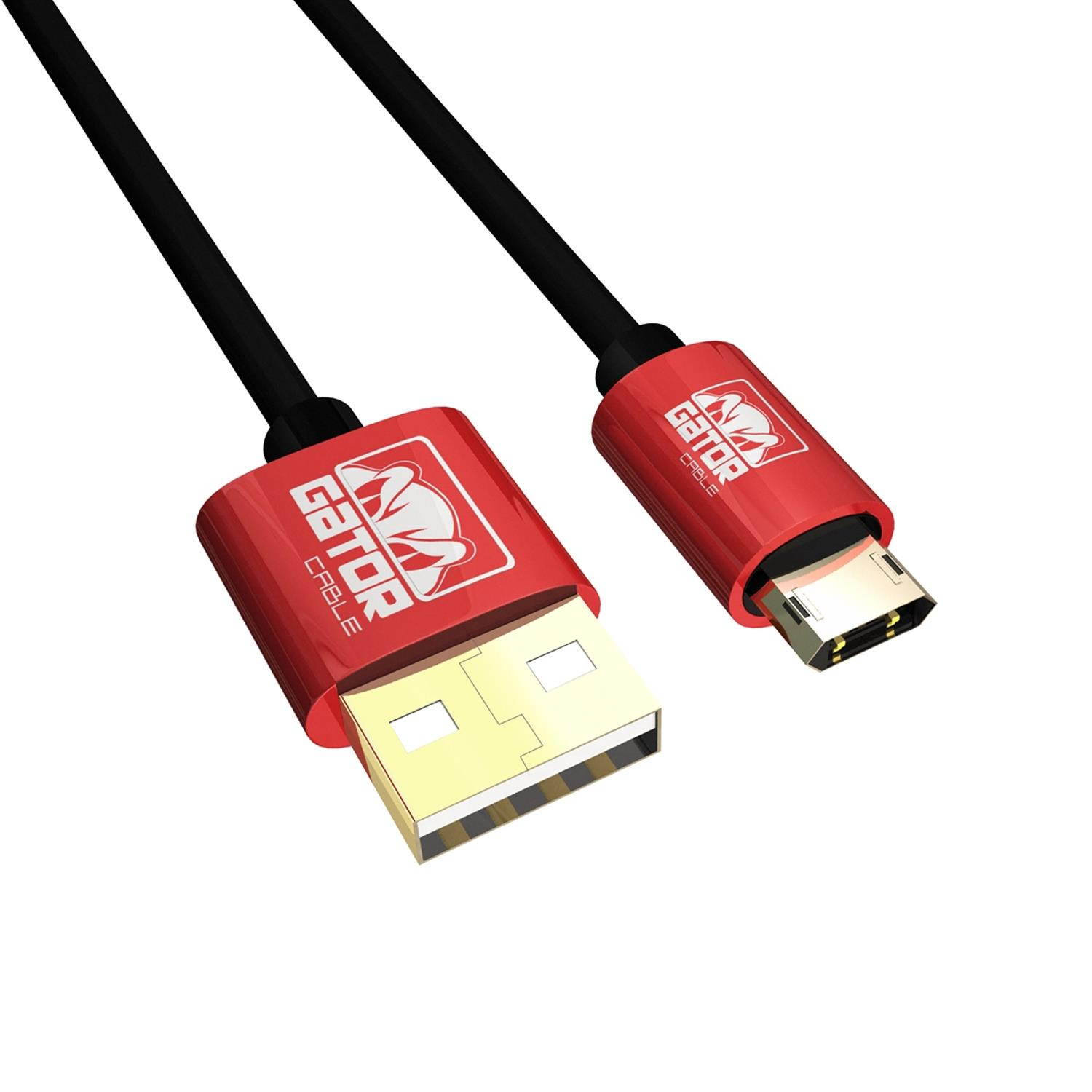 GATOR CABLE Android Reversible MICRO-USB 2.0 cable - Male to Male (A to Micro B) - RED - 10 FT - Gold Plated Connectors - Cable Cord Charger Sync Data For Samsung S4 S6 S7 Note 4 5 HTC LG