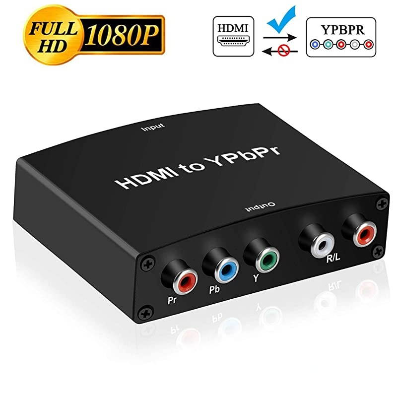 HDMI to Component Converter,  HDMI to 1080P YPbPr 5RCA RGB + R/L Video Audio Adapter, Support Apple TV, PS5, Roku, Xbox, Fire Stick, DVD Players to HDTV and Projector (Black)
