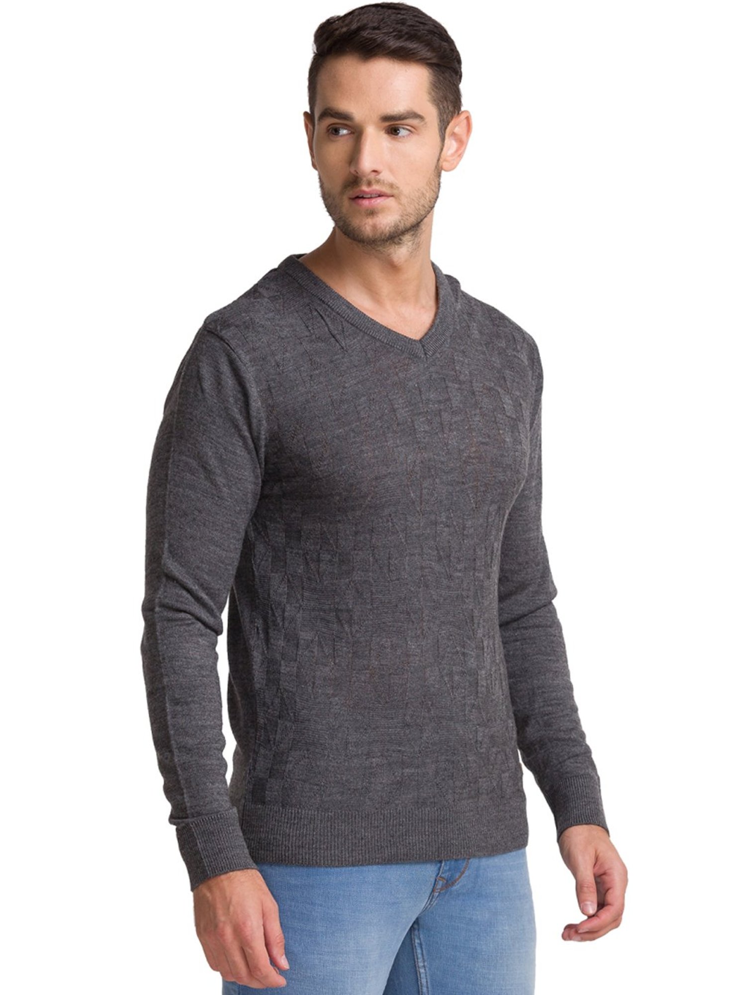 Parx Grey  Regular Fit Printed sweater