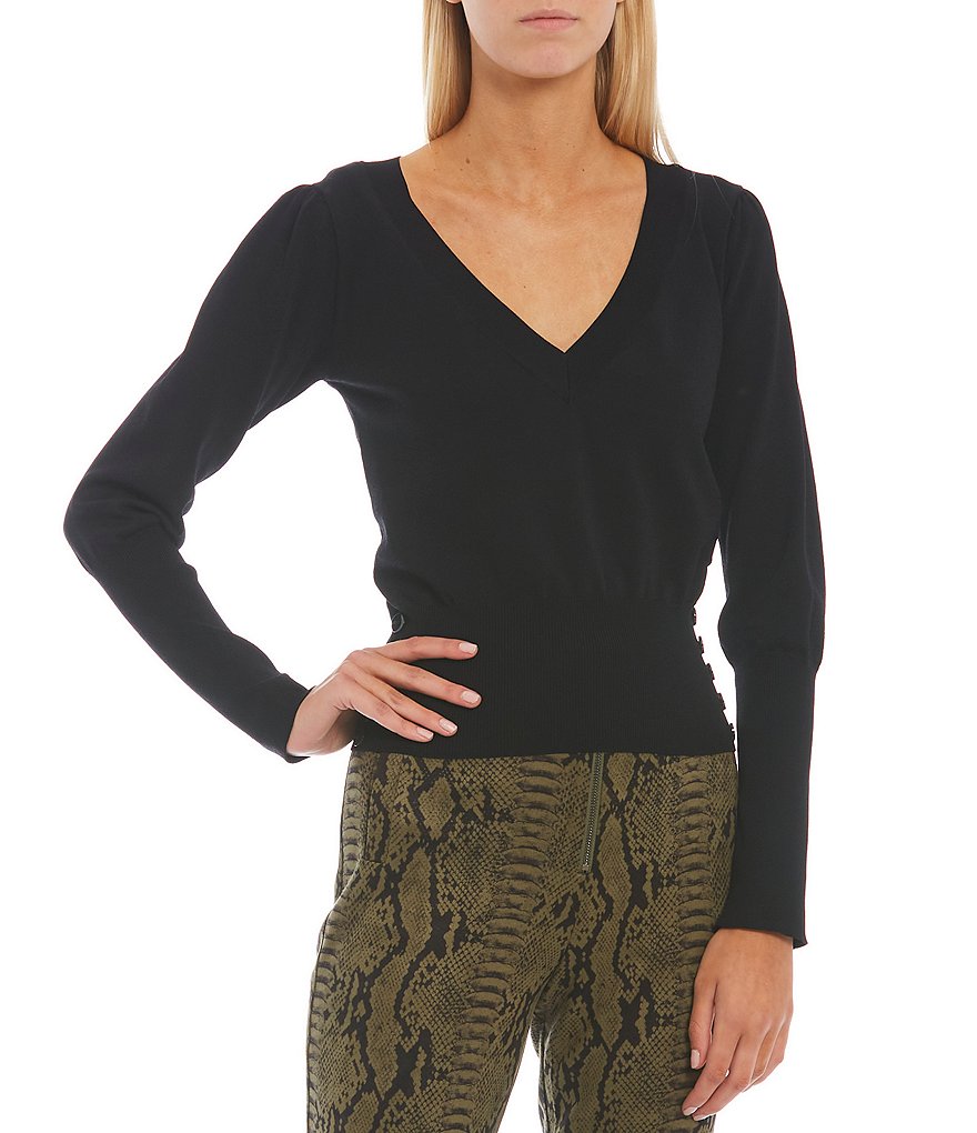 A Loves A Round Neck Long Bishop Sleeve Rib Knit Sweater