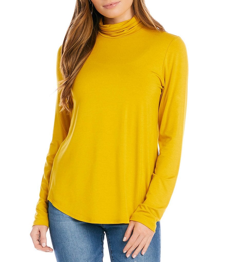 Karen Kane Long Sleeve Curved Hem Jersey Knit Turtleneck