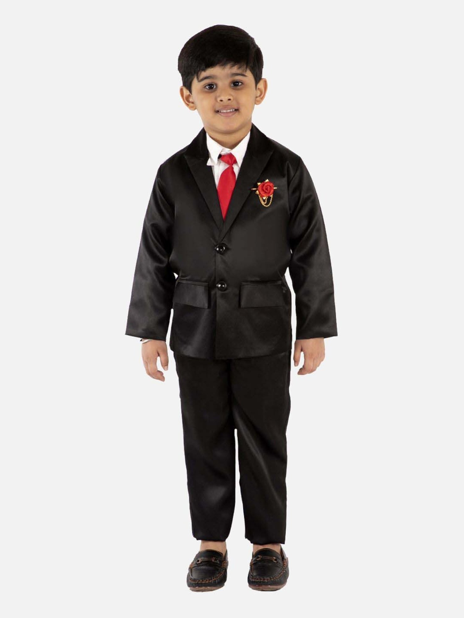 Fourfolds Boys Black Solid Full Sleeves Clothing Set