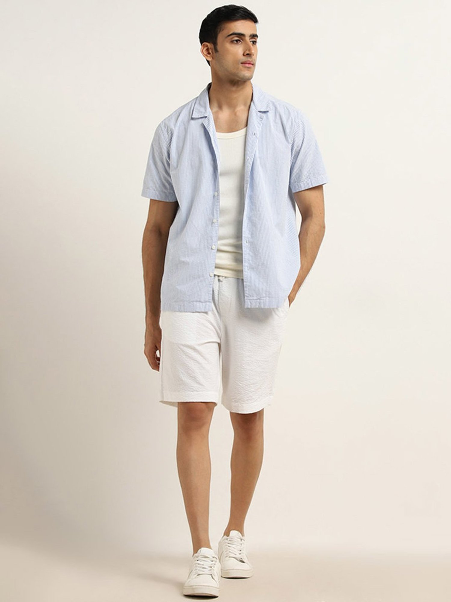 WES Lounge by Westside White Textured Mid-Rise Relaxed Fit Shorts