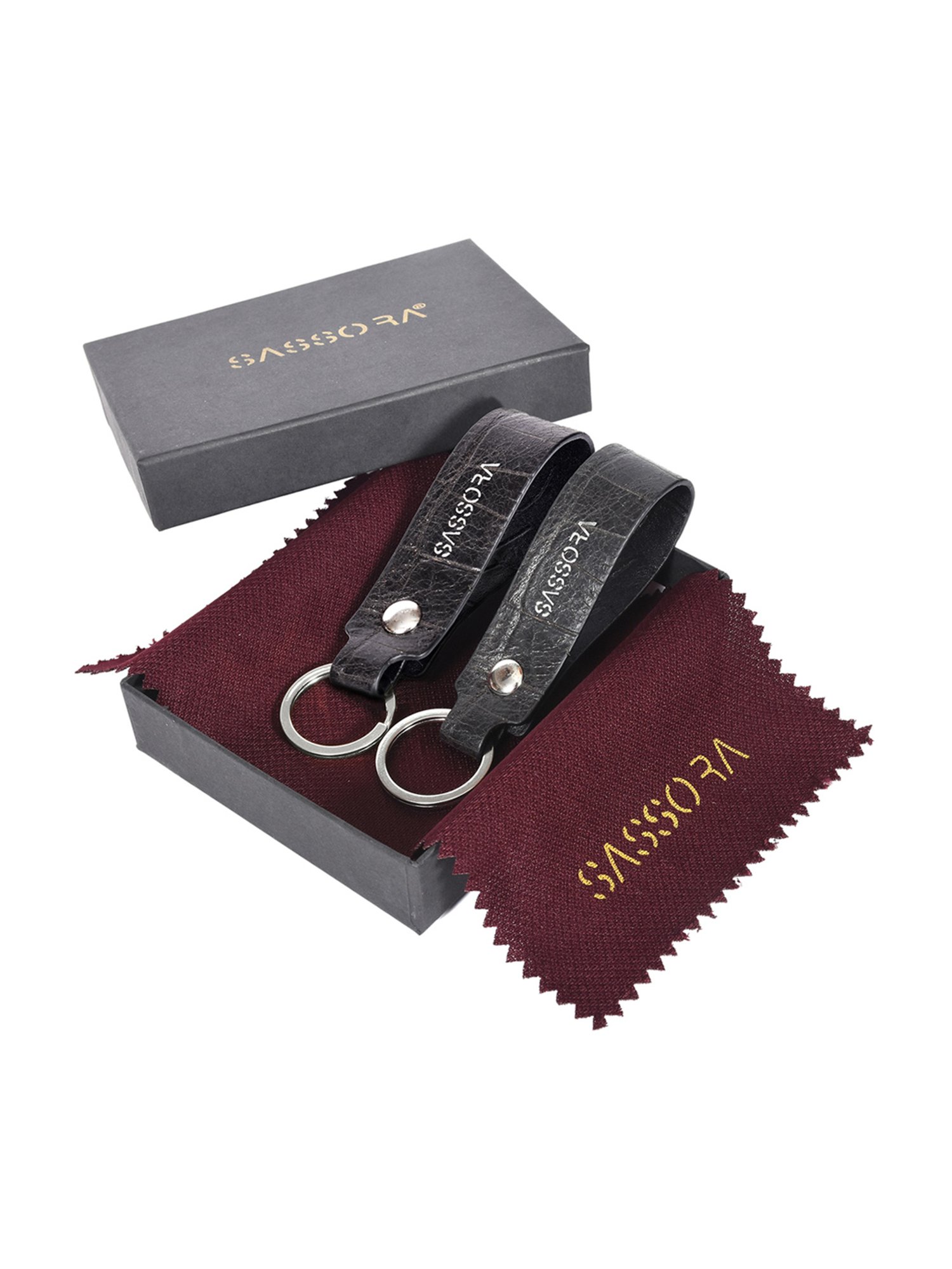 SASSORA Red Leather Keychain Key Ring Holders Anniversary Gift, Birthday Gift - Pack of 2