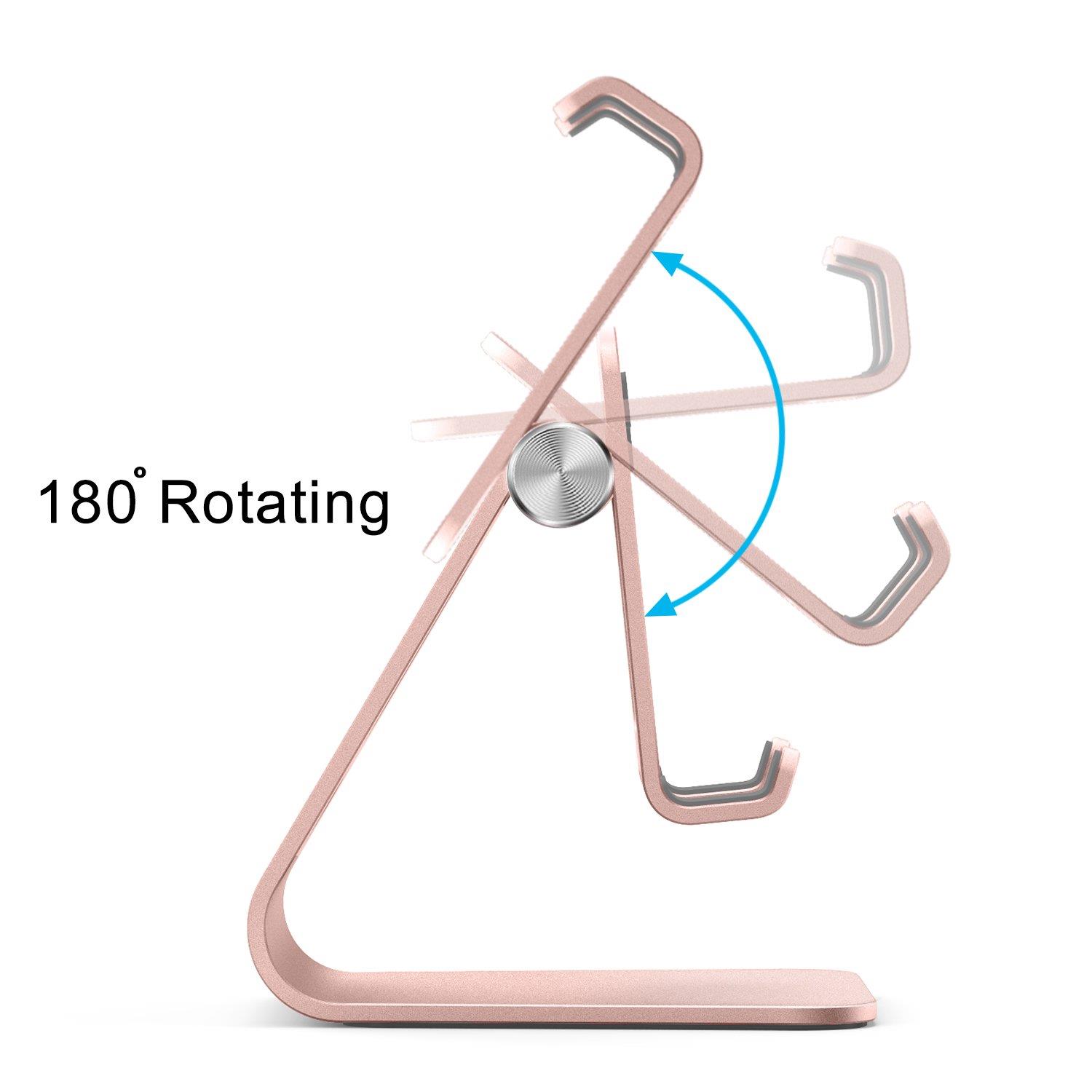 Cell Phone Stand, OMOTON Adjustable Aluminum Desktop Cellphone Tablet Stand Holder for Cellphones, iPhone and E-Readers, Rose Gold