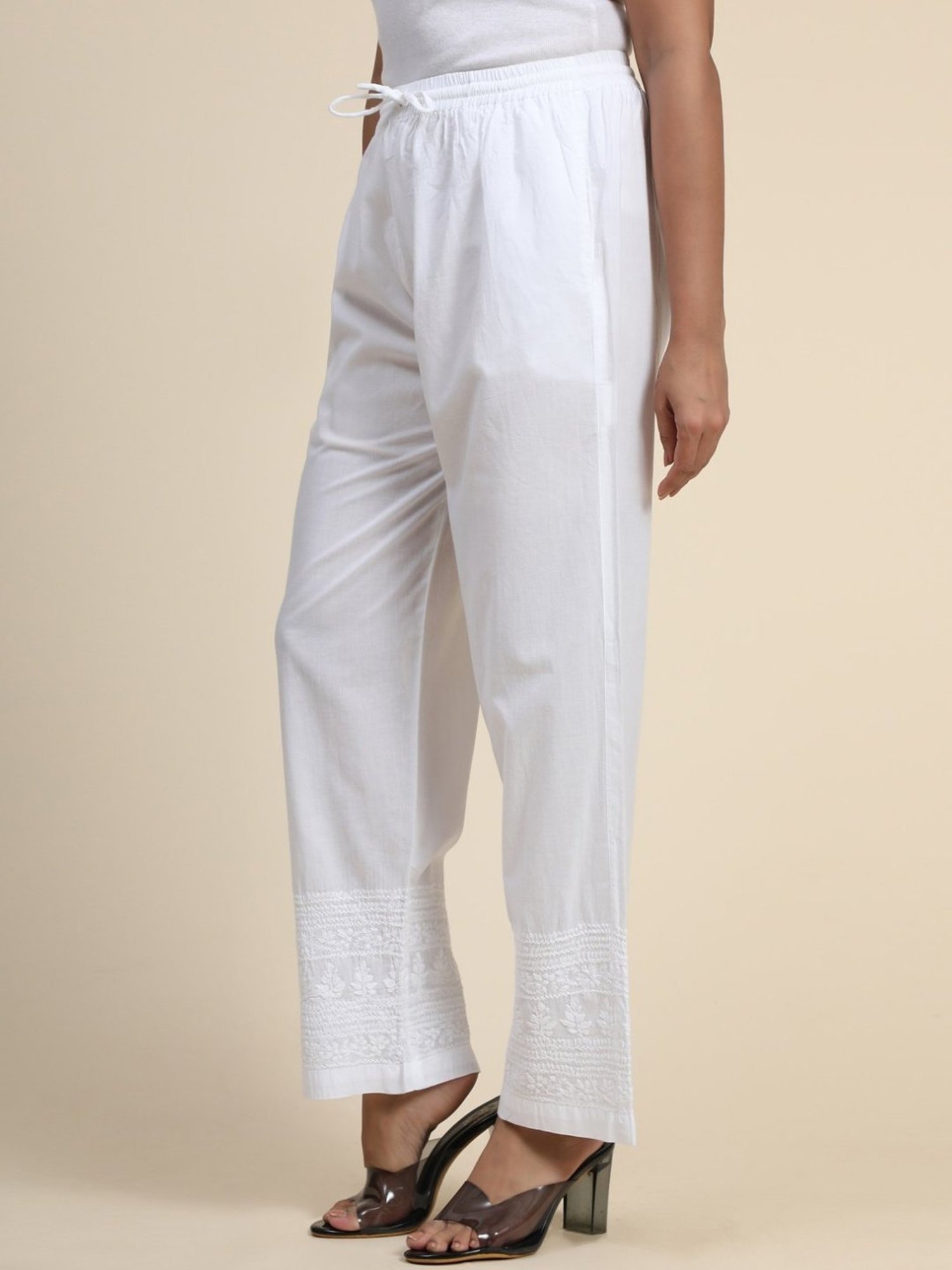 HOK Chikankari Cotton Pant Trouser White