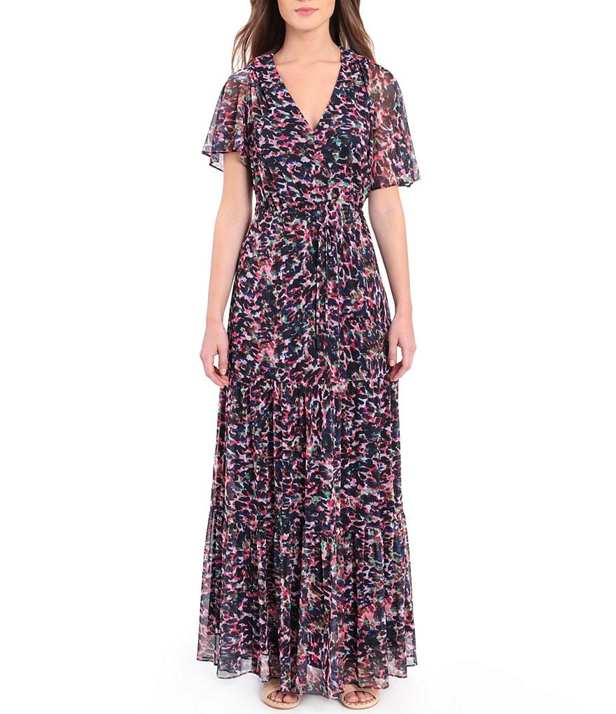 Donna Morgan Animal Print Mesh Maxi Dress
