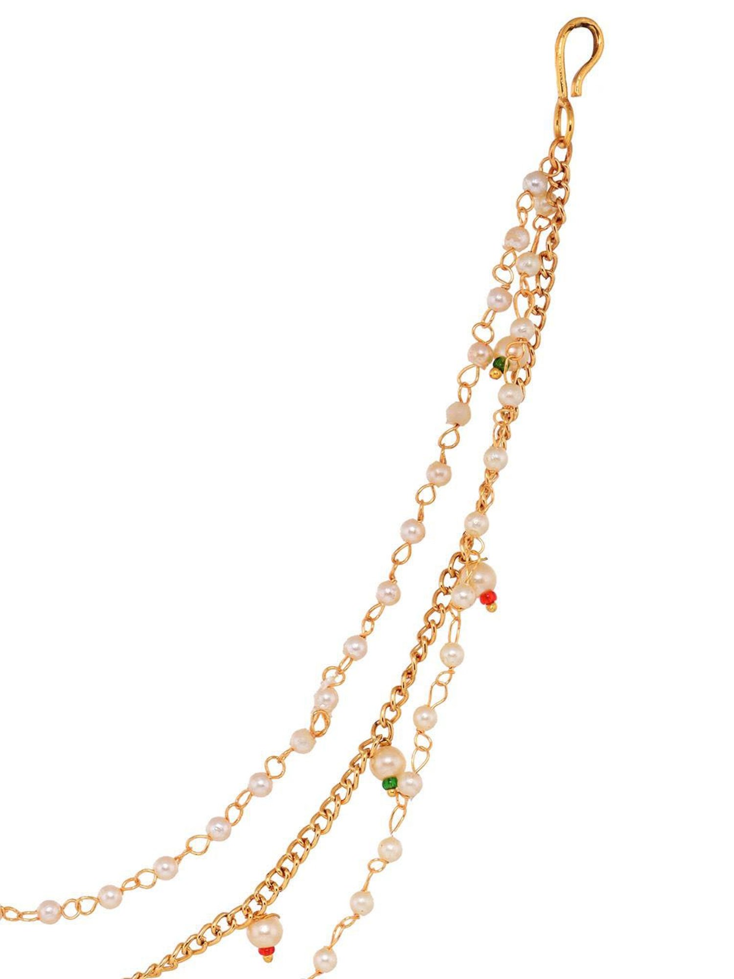 Saraf Rs Jewellery Gold Plated  Red& White Pearl Beaded Floral Nose Ring