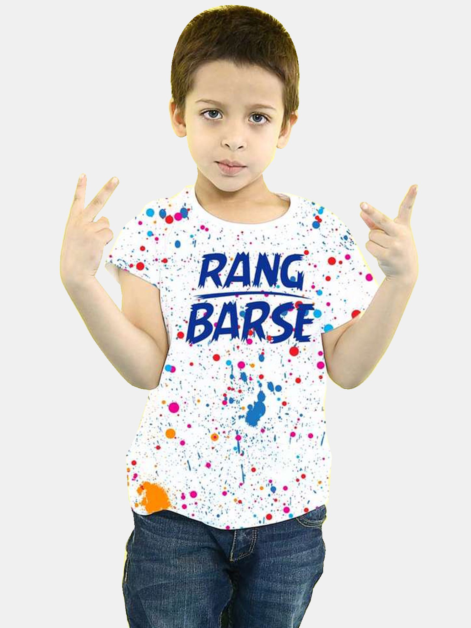 Bonkids White Cotton Range Barse Holi Printed T-Shirt