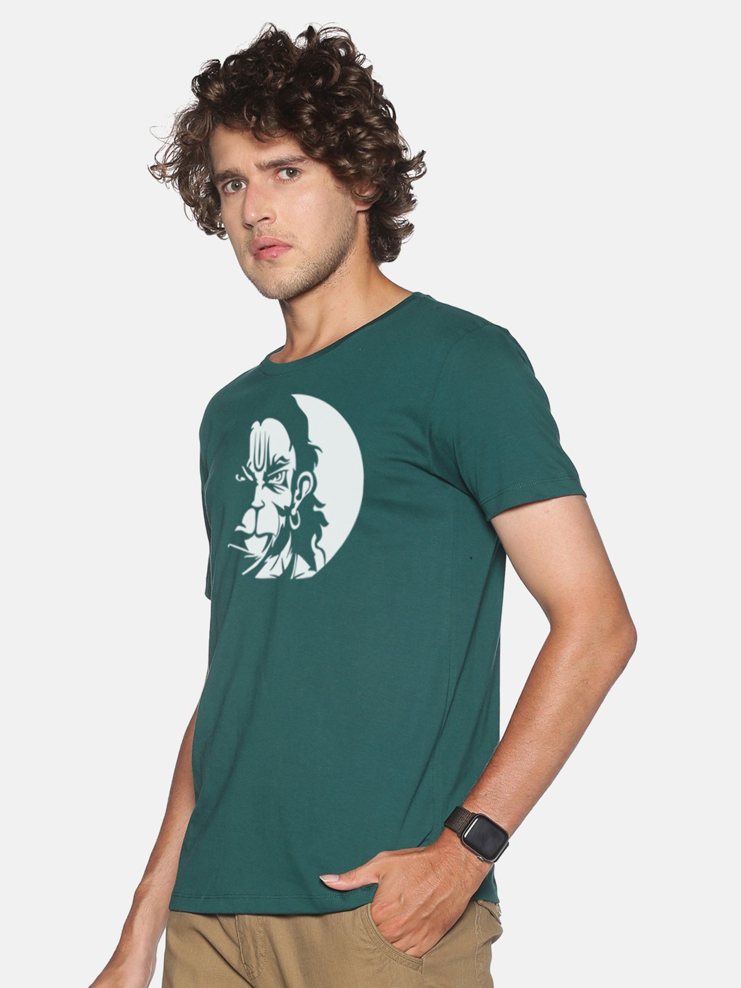 BLACK RADIO Green Slim Fit Printed Cotton Crew T-Shirt
