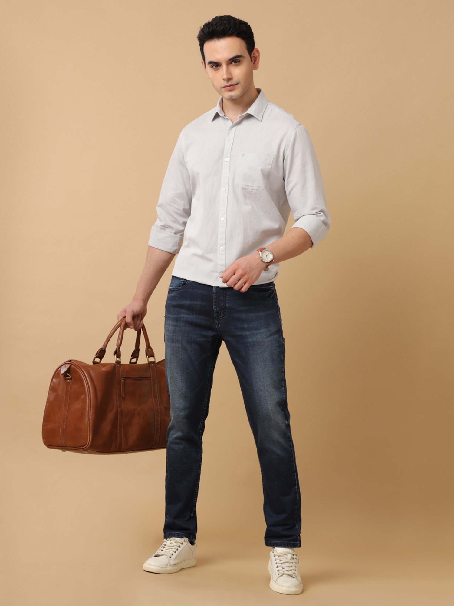 CAVALLO by Linen Club Grey Contemporary Fit Shirt