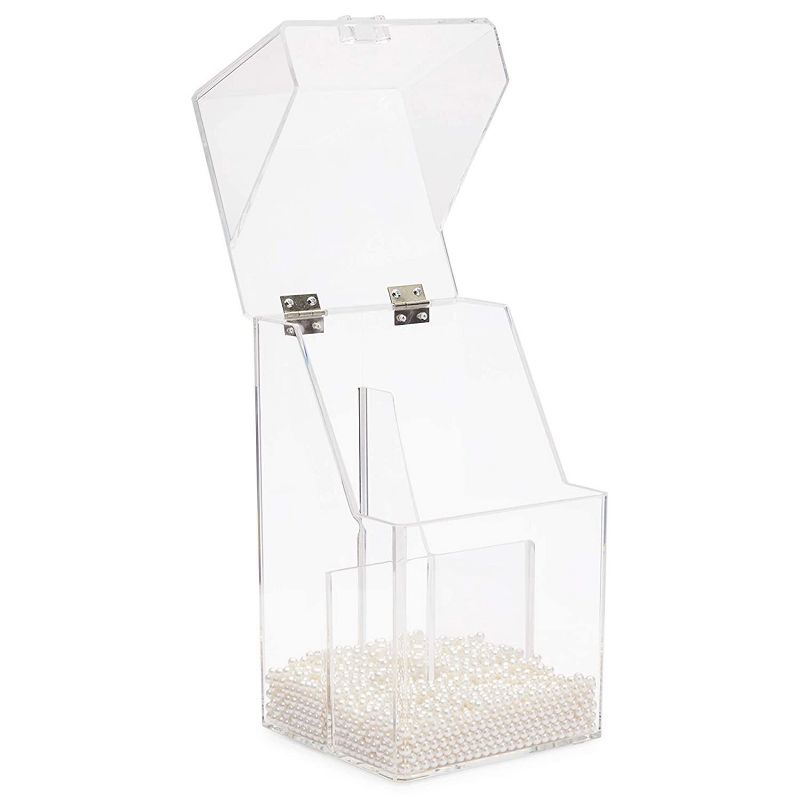 Glamlily Acrylic Makeup Brush Holder with Lid and Beads Cosmetic Organizer (6 x 5.7 x 9.25 In)
