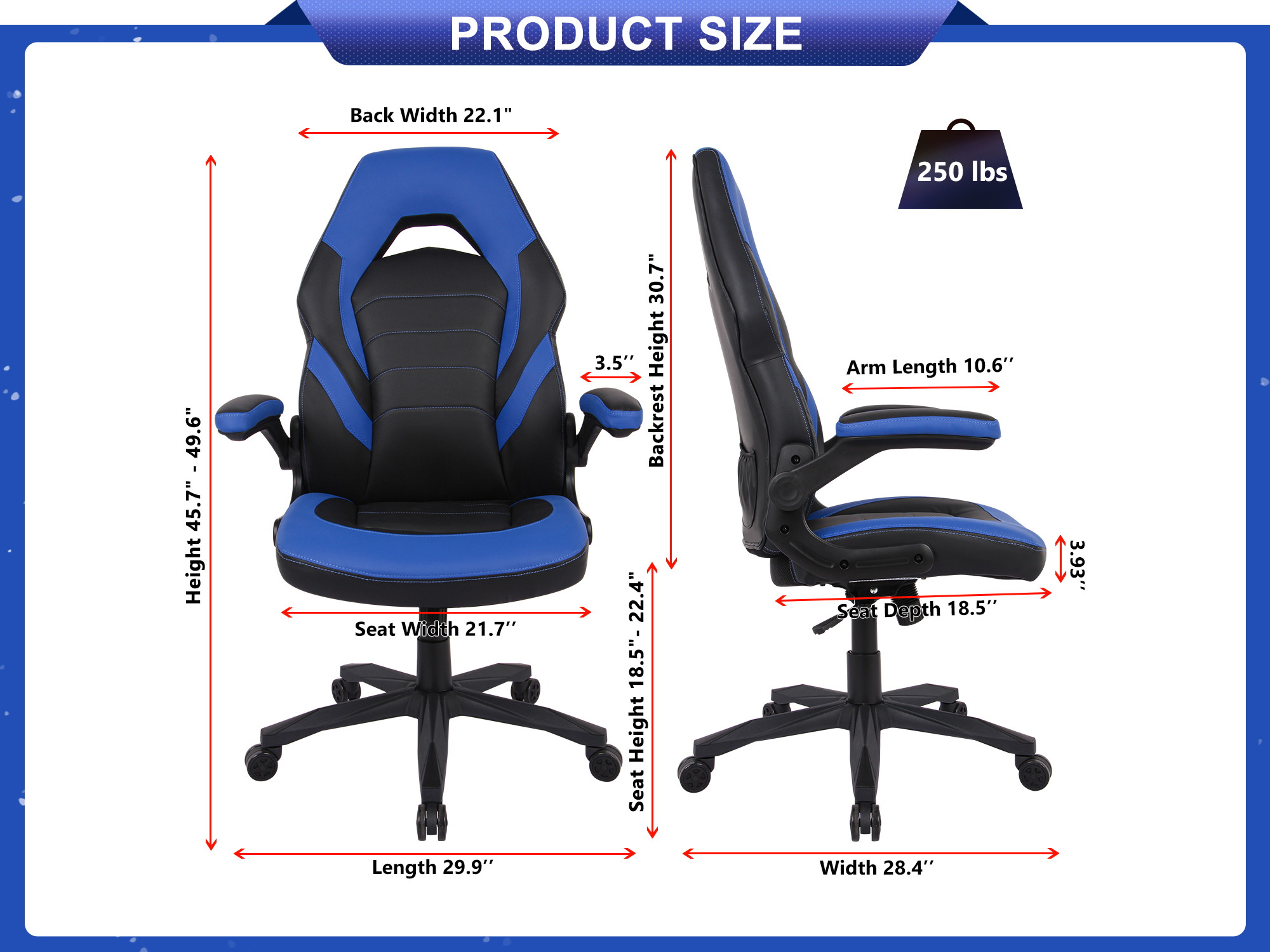 RIMIKING Bonded Leather Racing Ergonomic Gaming Chair Executive Computer Desk Office Chair with Height Adjustable 360&deg;Swivel Flip-up Arms Lumbar Support