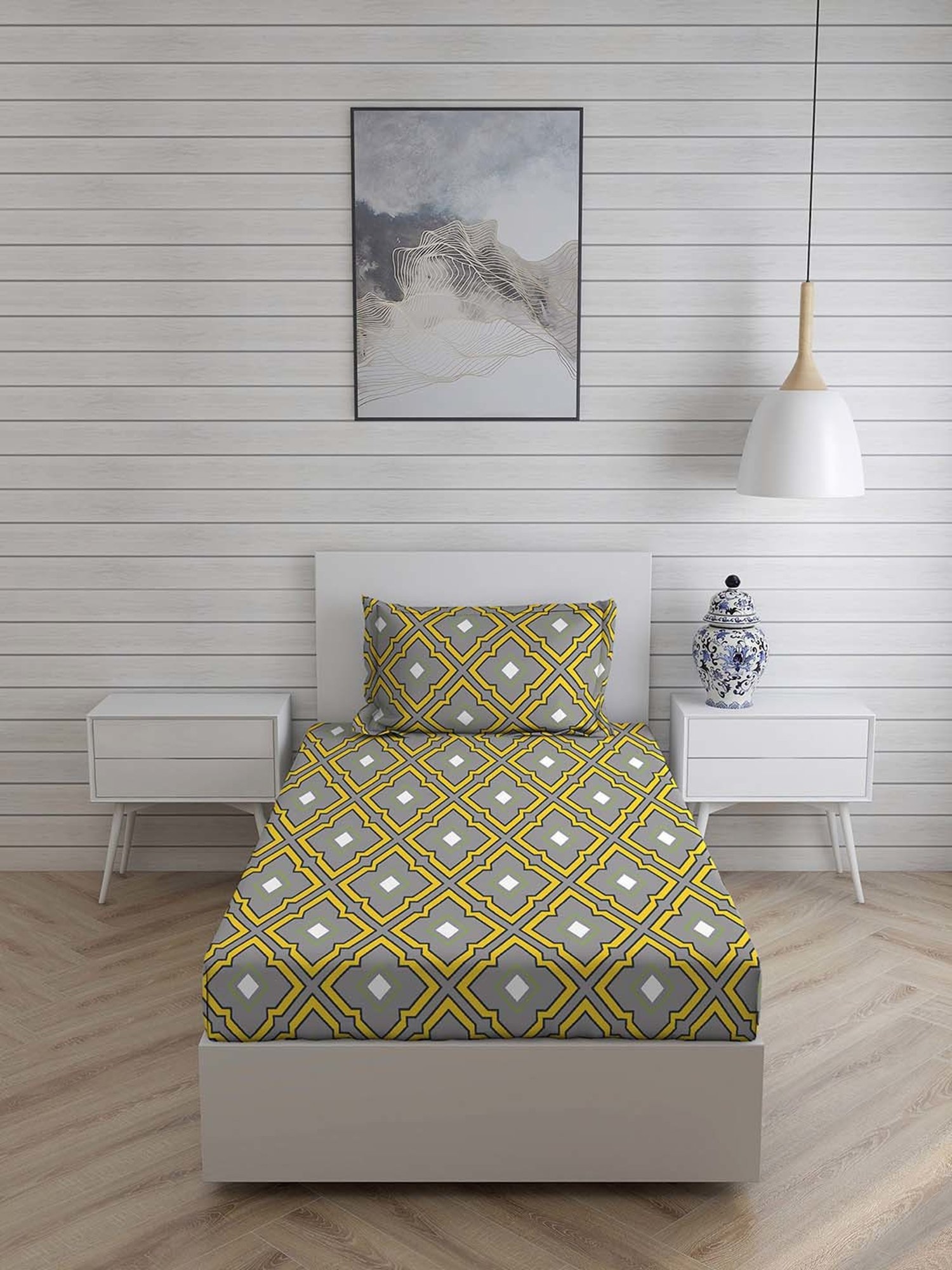 Layers Tuscany Grey Cotton 104 TC Single Flat Bed Sheet With 1 Pillow Cover