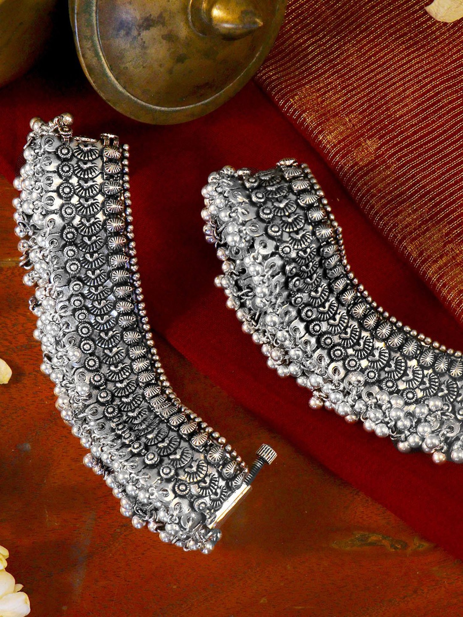 Teejh Roma Coin Silver Oxidized Ghungroo Anklets