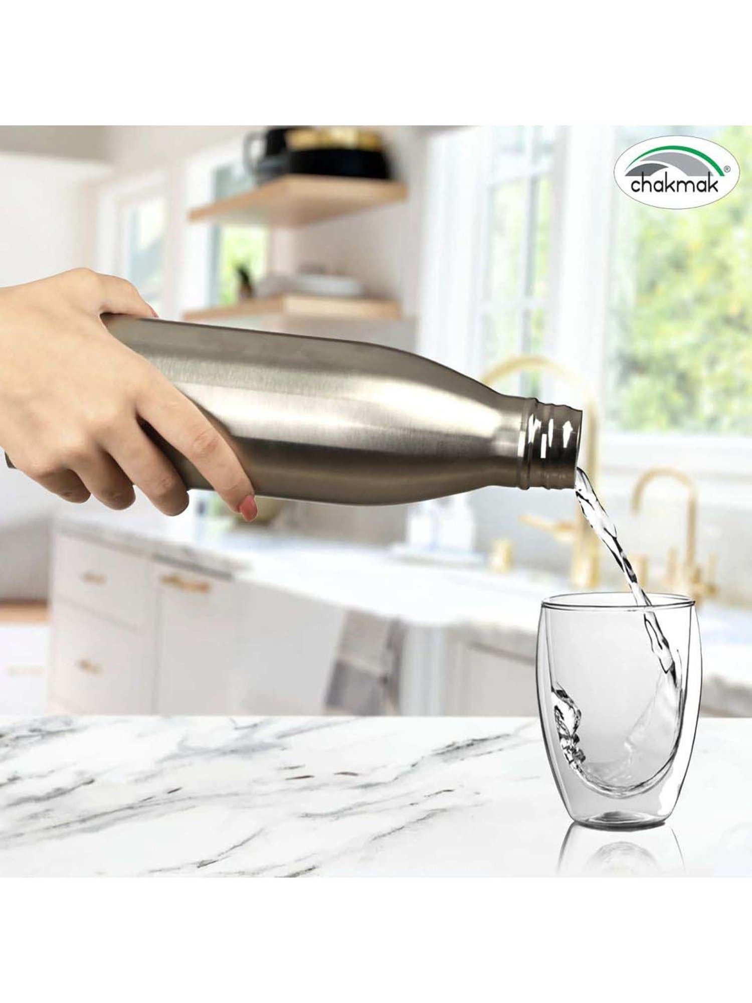 Chakmak Silver Stainless Steel Water Bottle - Set of 6