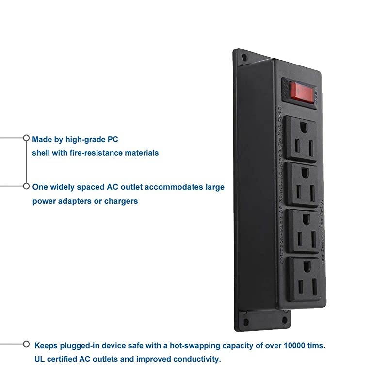 Desk Power Strip Socket with 4 Multi-Outlet, Standard Plug and 6.5 ft Long Braided Extension Cords for Home Office