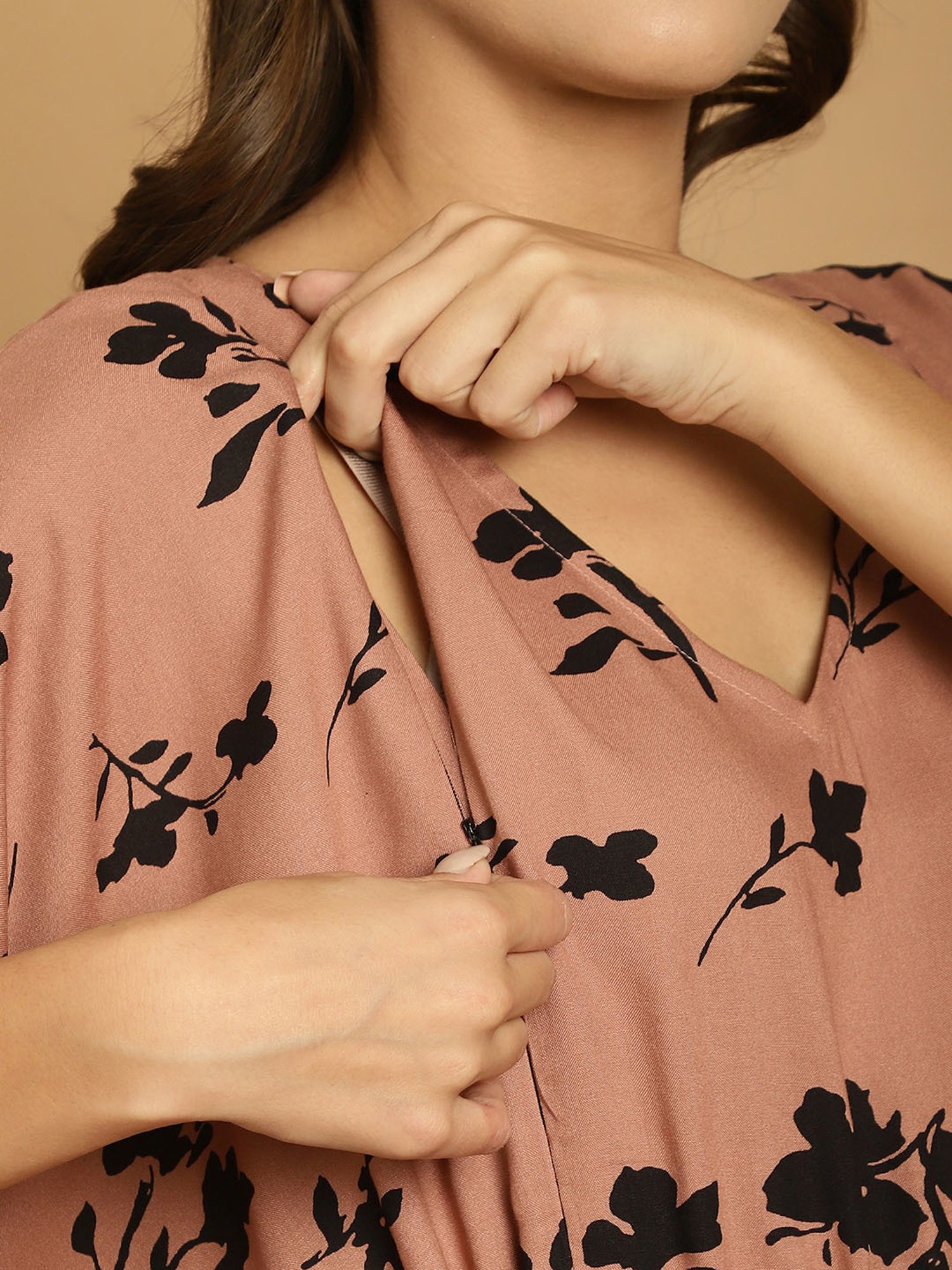 Secret Wish Brown Printed Maternity Kaftan Nighty