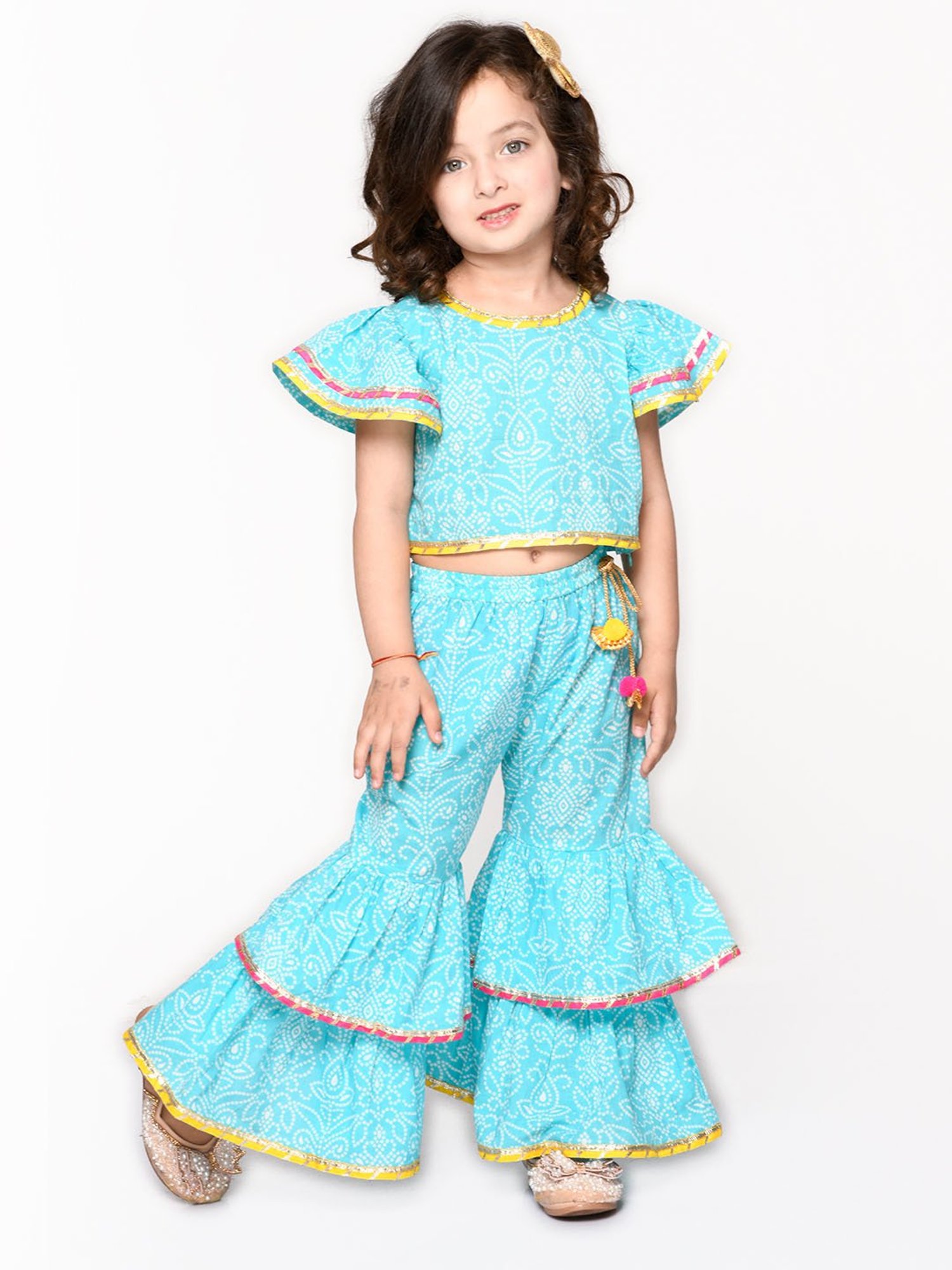 Saka Designs Kids Blue Printed Top with Sharara