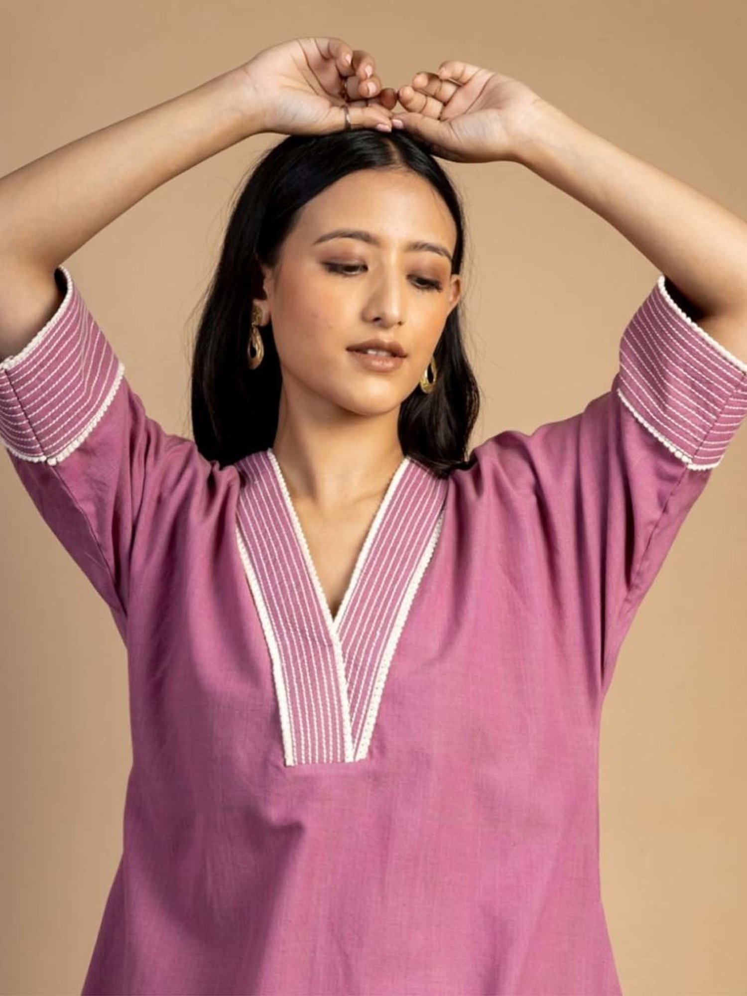 Mushio Magenta Pink Kriti Hand Woven Kaftan Style Kurta