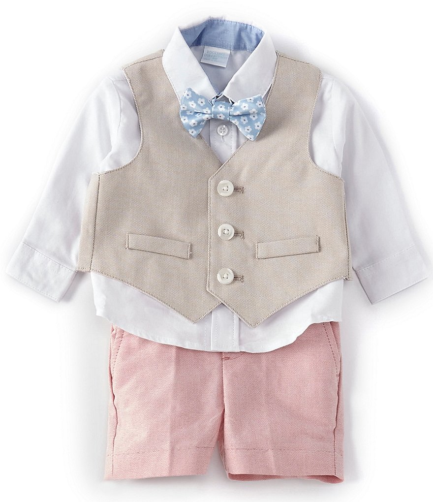 Edgehill Collection Baby Boys Newborn-9 Months Shirt & Cross Shortall Christening Set