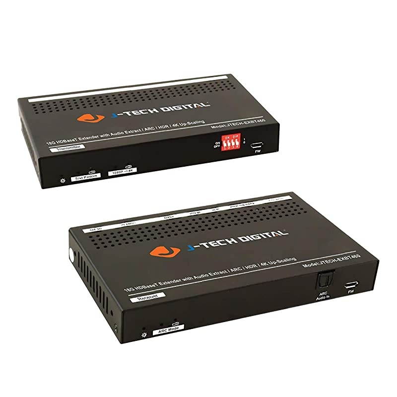 HDBaseT HDMI Extender 4K@60Hz 4:4:4 with Audio Extraction and ARC Compatible with Dolby Digital/DTS, HDR10, Upscaling, Bi-Direction IR, PoC, CEC, RS232, EDID, HDCP (JTECH-EXBT460)