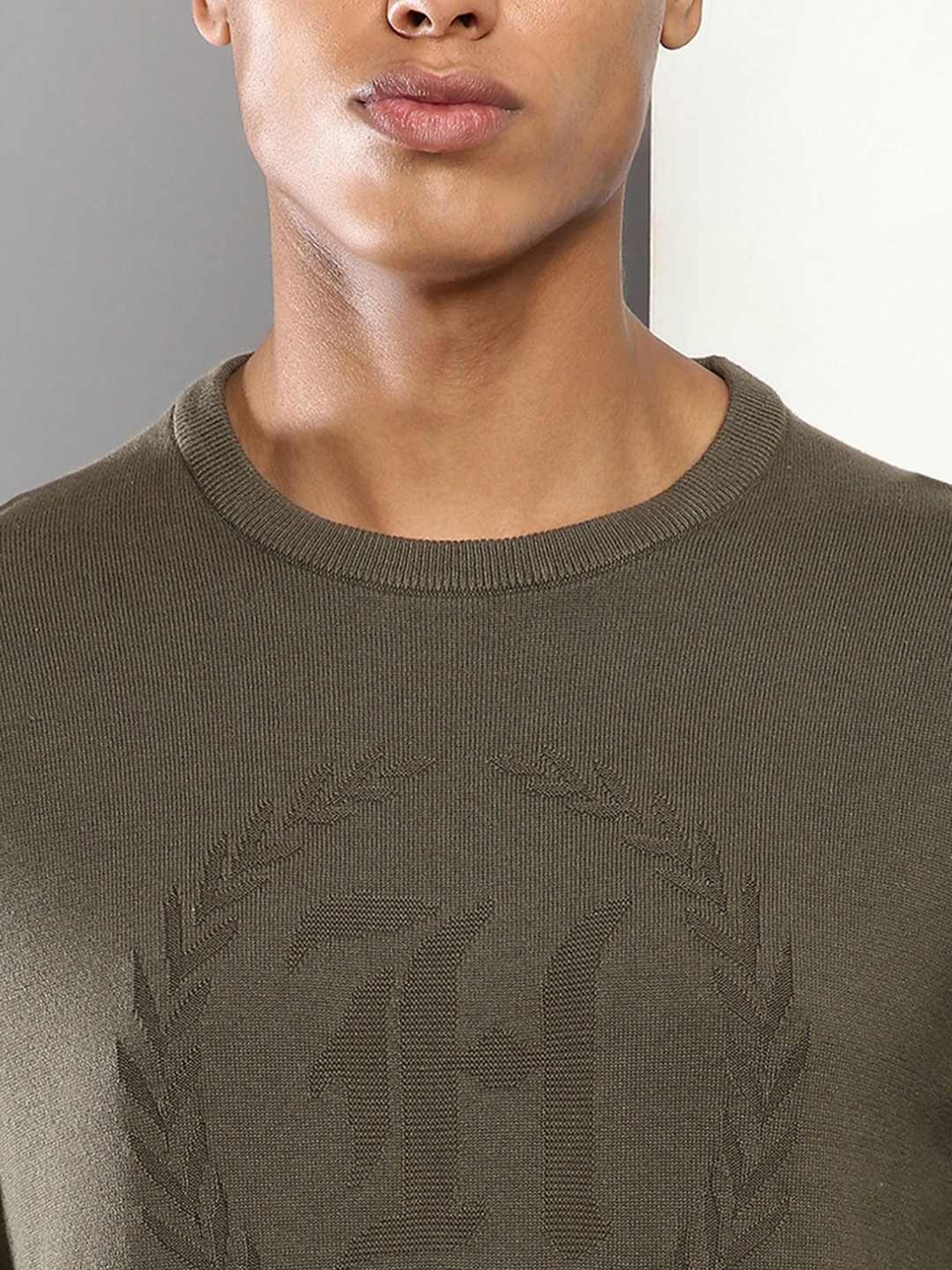 Tommy Hilfiger Army Green Cotton Regular Fit Logo Printed Sweaters