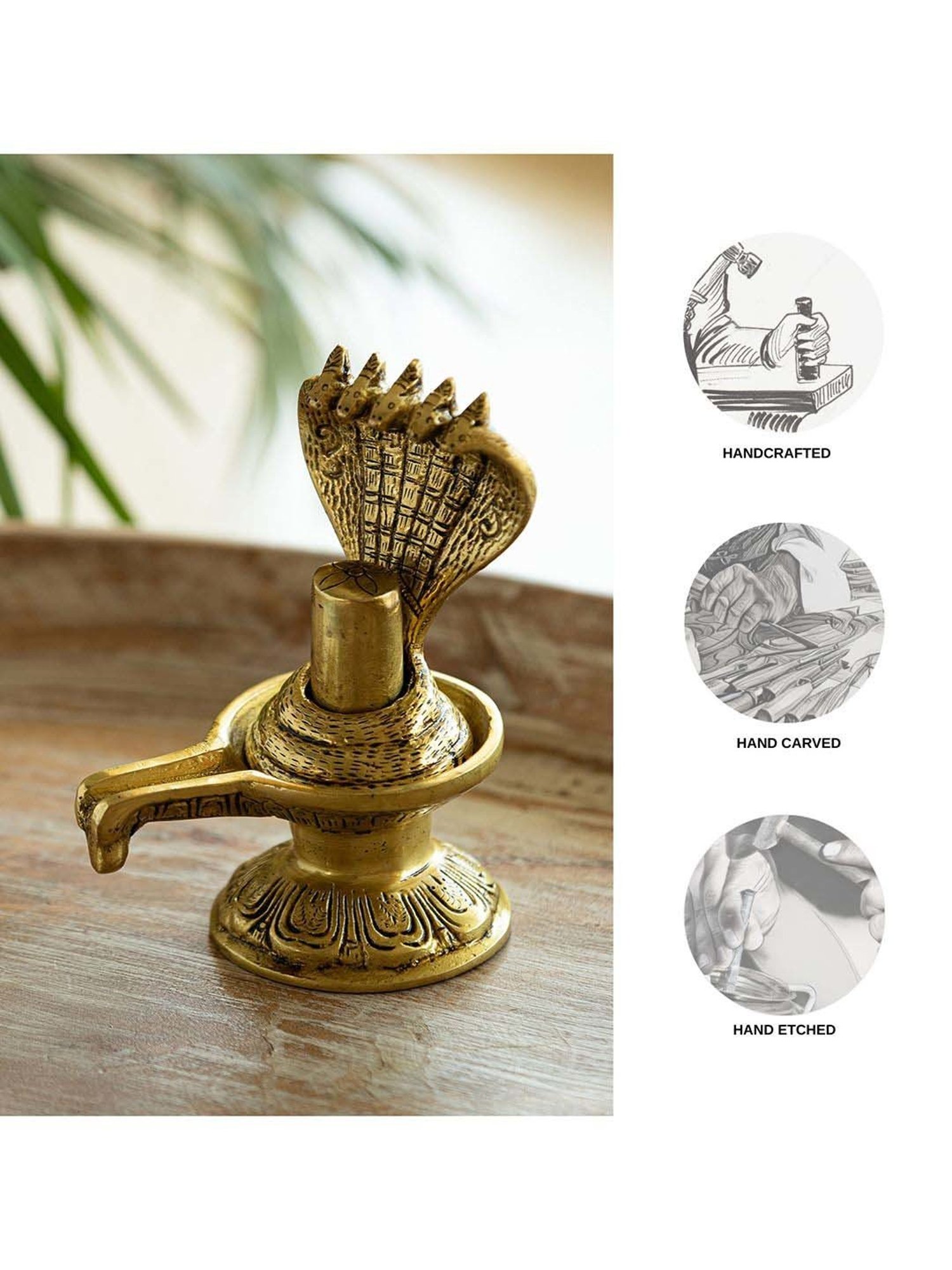 ExclusiveLane Golden Brass Shivling With Sheshnaag Showpiece Idol