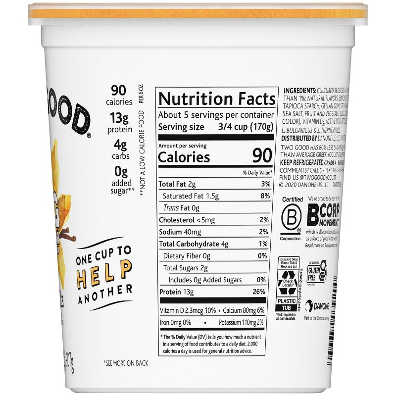 Dannon Two Good Vanilla Greek Yogurt - 32oz