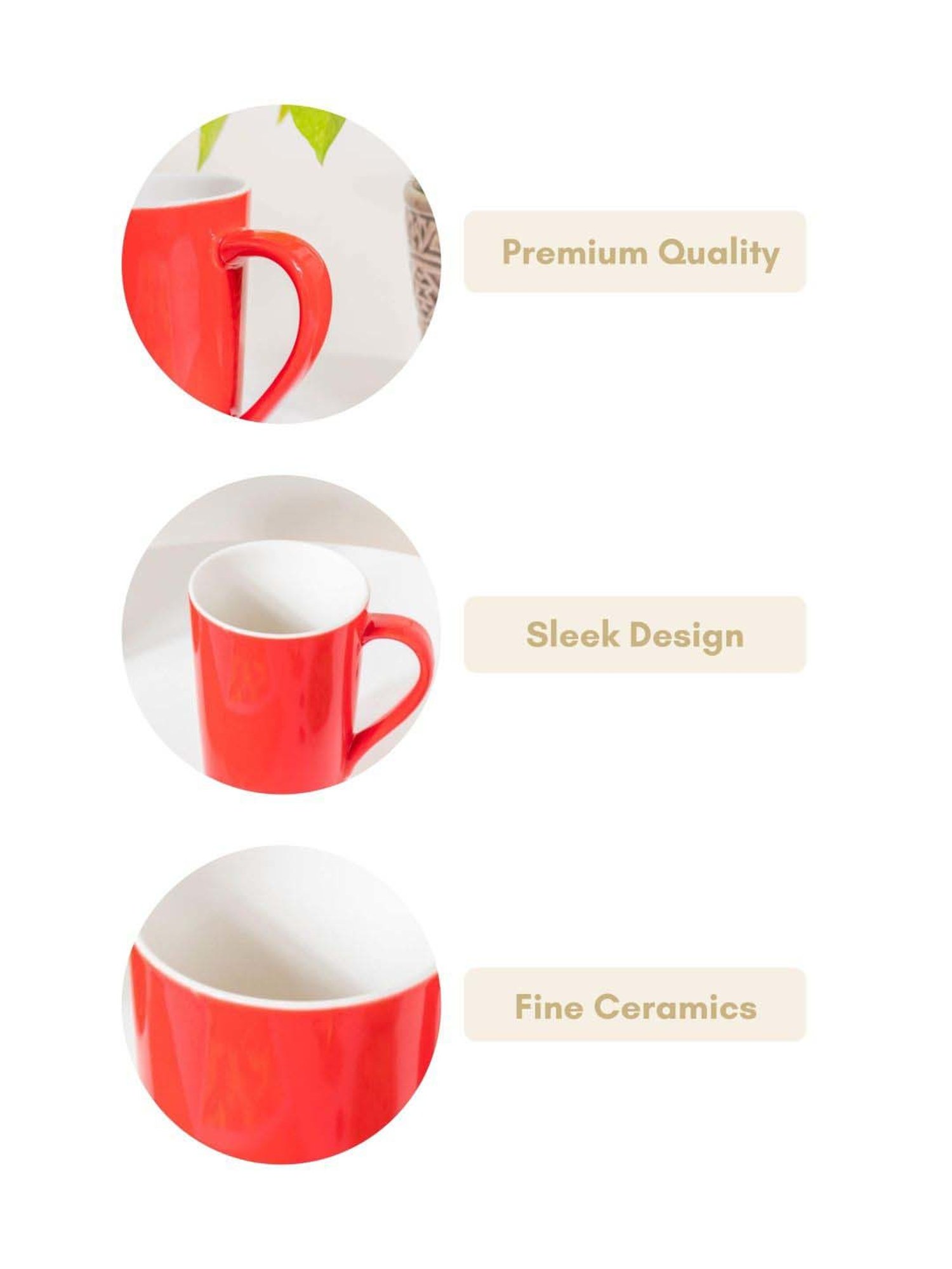 Nestasia Premium Quality Microwave Safe Bright Red & White Glossy Ceramic Mug, 350ml