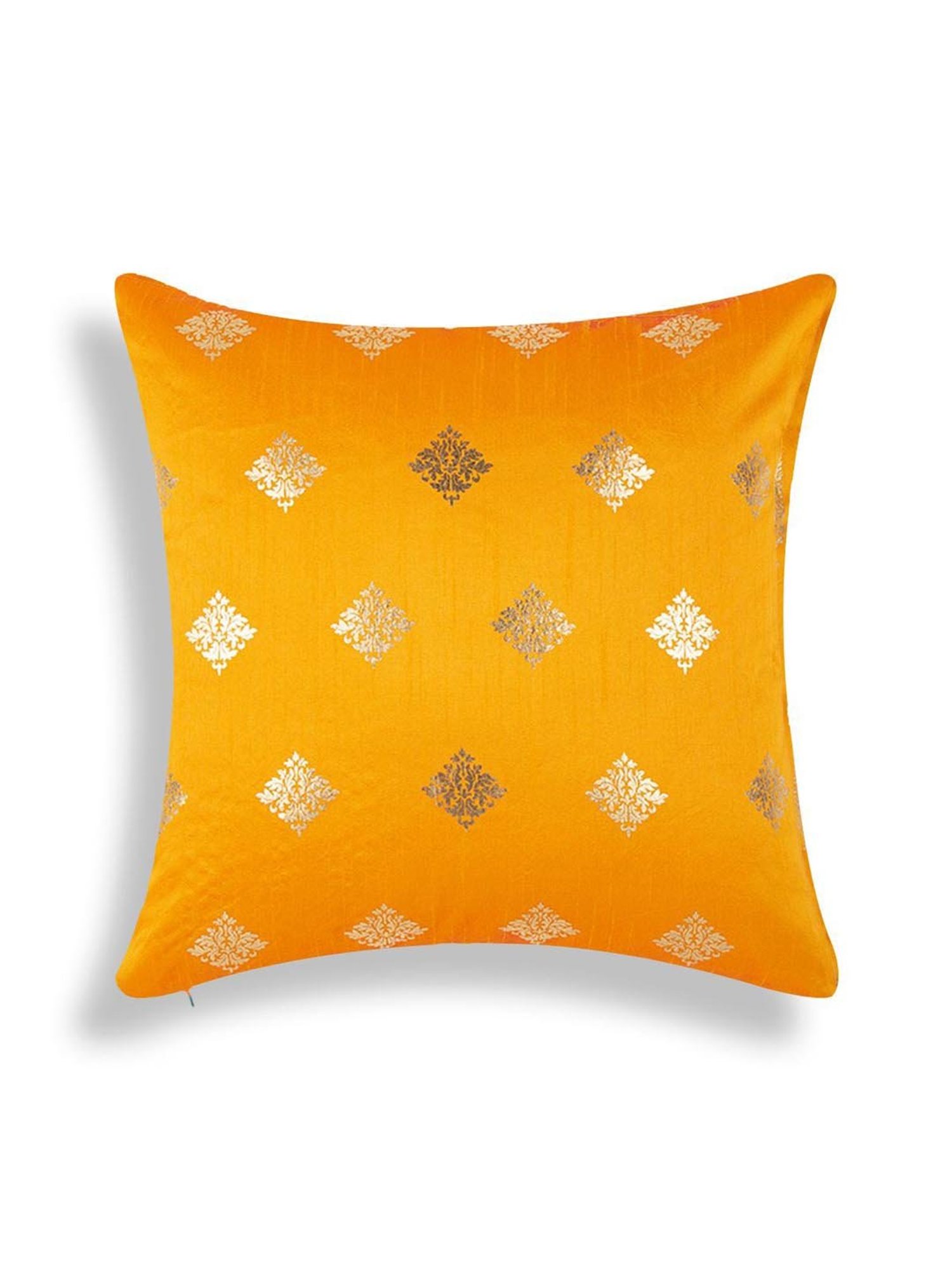 Home4U Griva Yellow & Gold Poly Dupion Cushion Cover - Set of 1