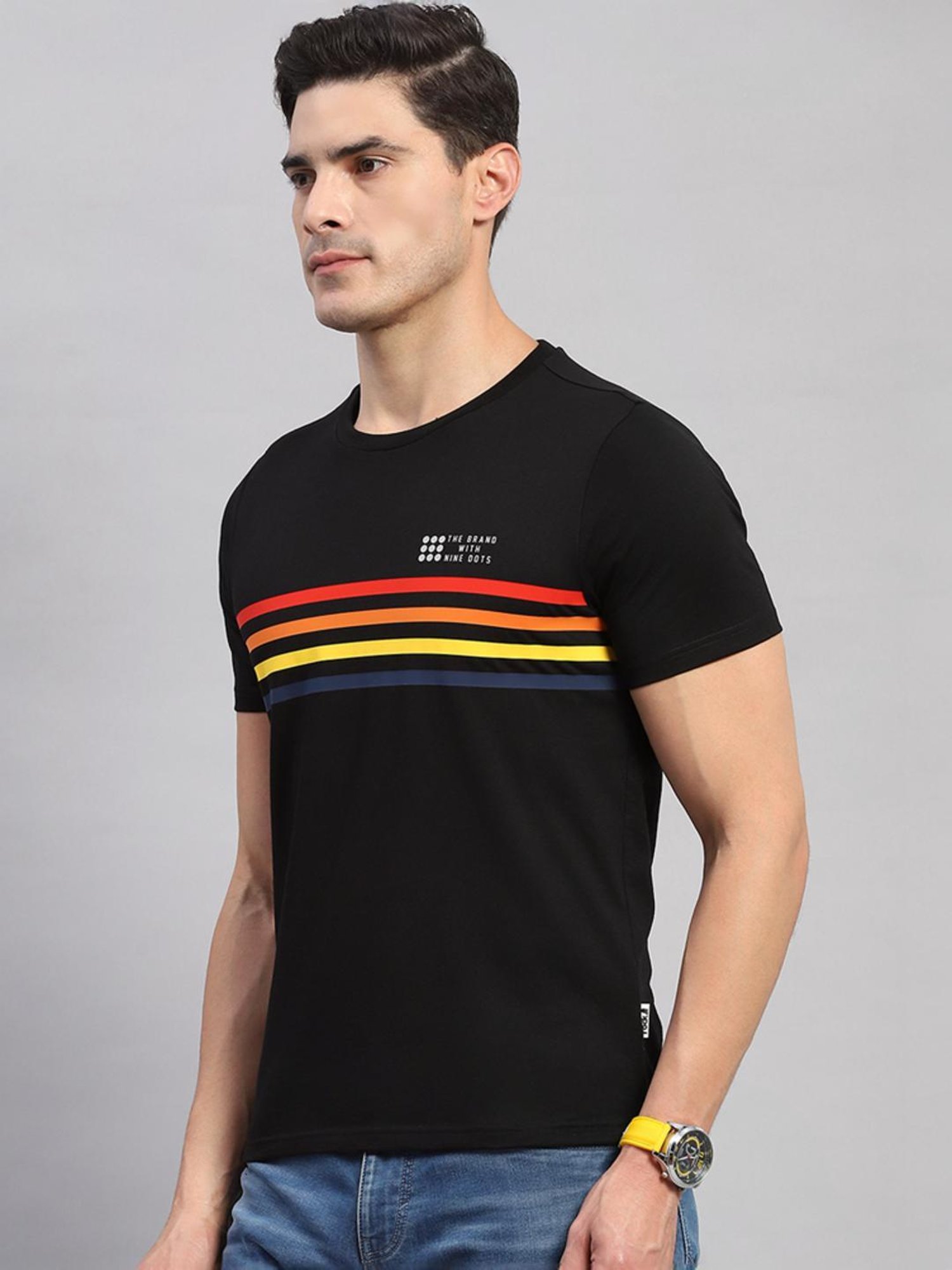 Rock.it Black Cotton Regular Fit Printed T-Shirt