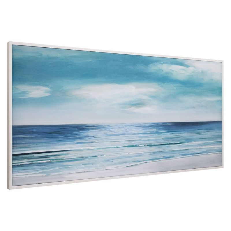 24" x 48" Shore Swatland Framed Wall Art Canvas Blue/Silver - Fine Art Canvas
