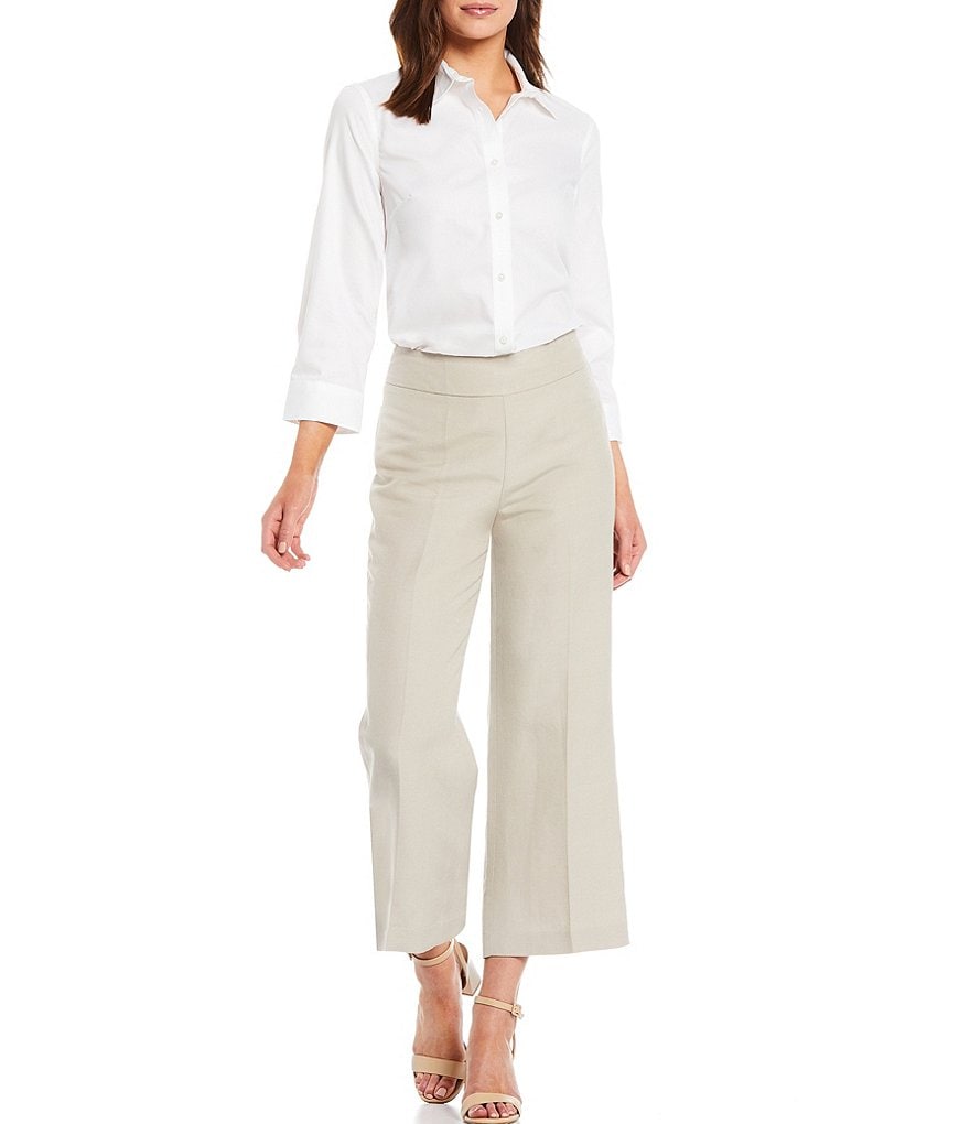 Kasper Linen Wide Leg Side Zip Pant