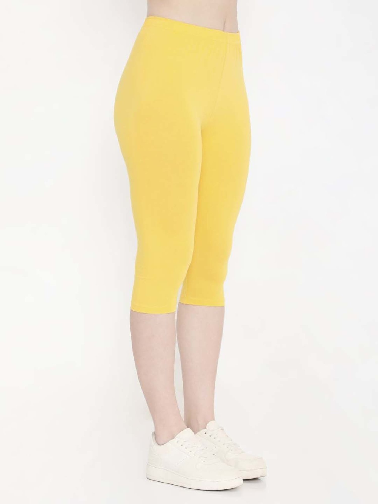 FEELINGS Yellow Cotton Plain Capris