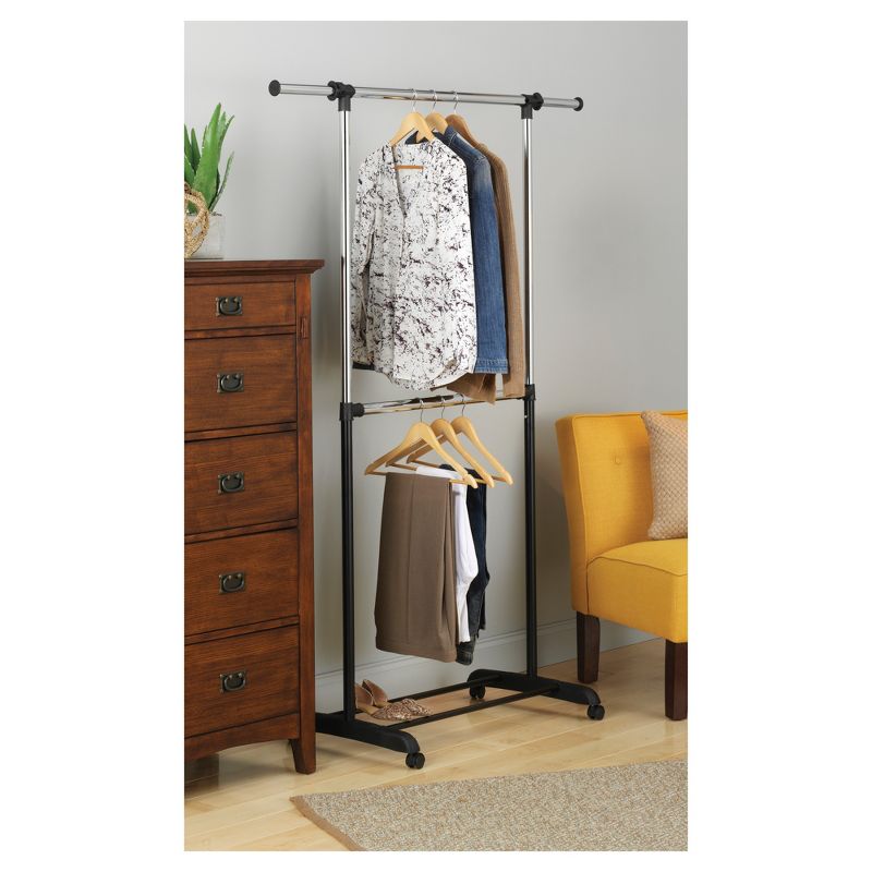 Whitmor Double Rod Adjustable Garment Rack Black and Chrome