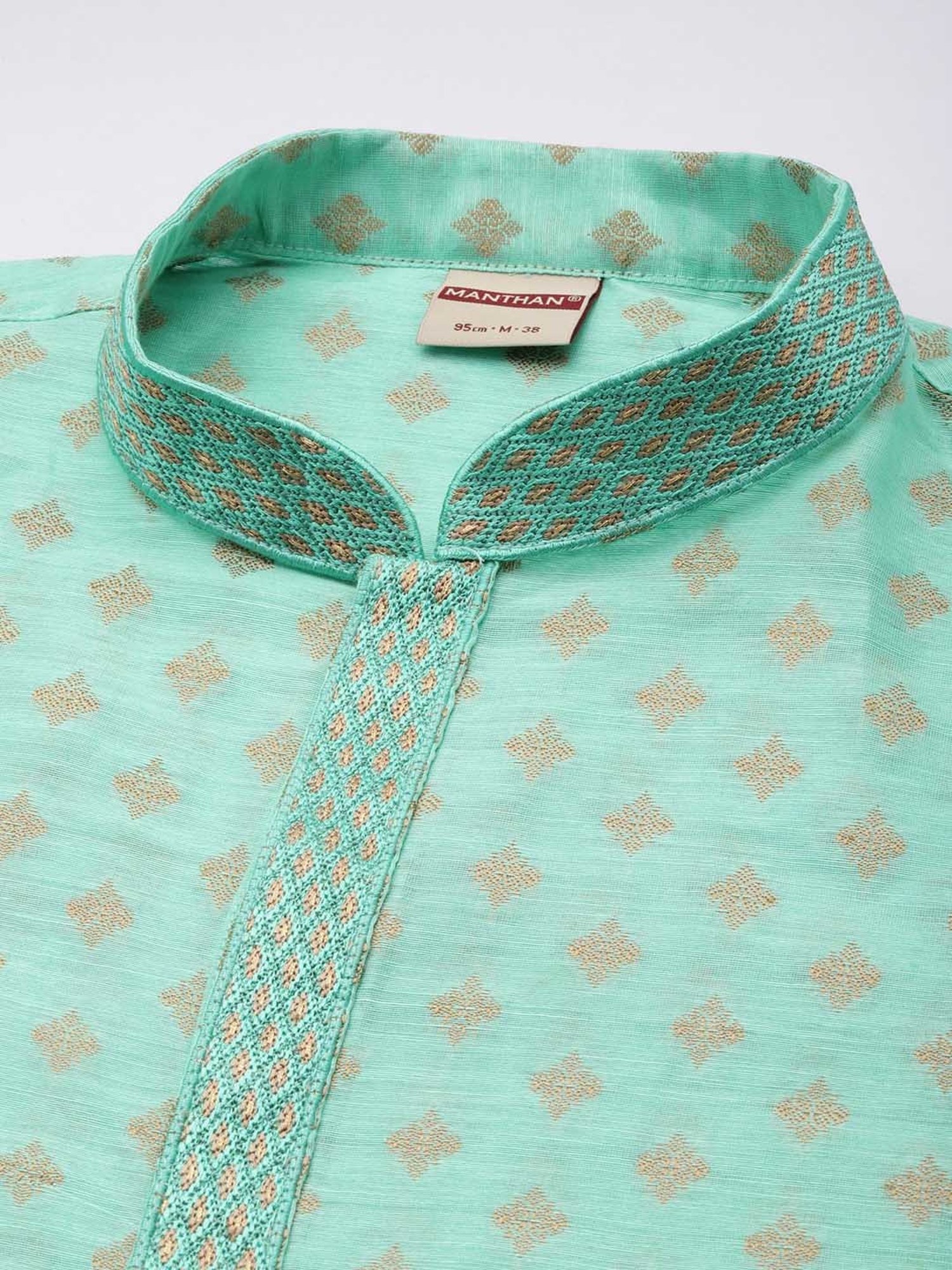 Manthan Mint Green & Beige Regular Fit Self Design Kurta & Pyjamas Set