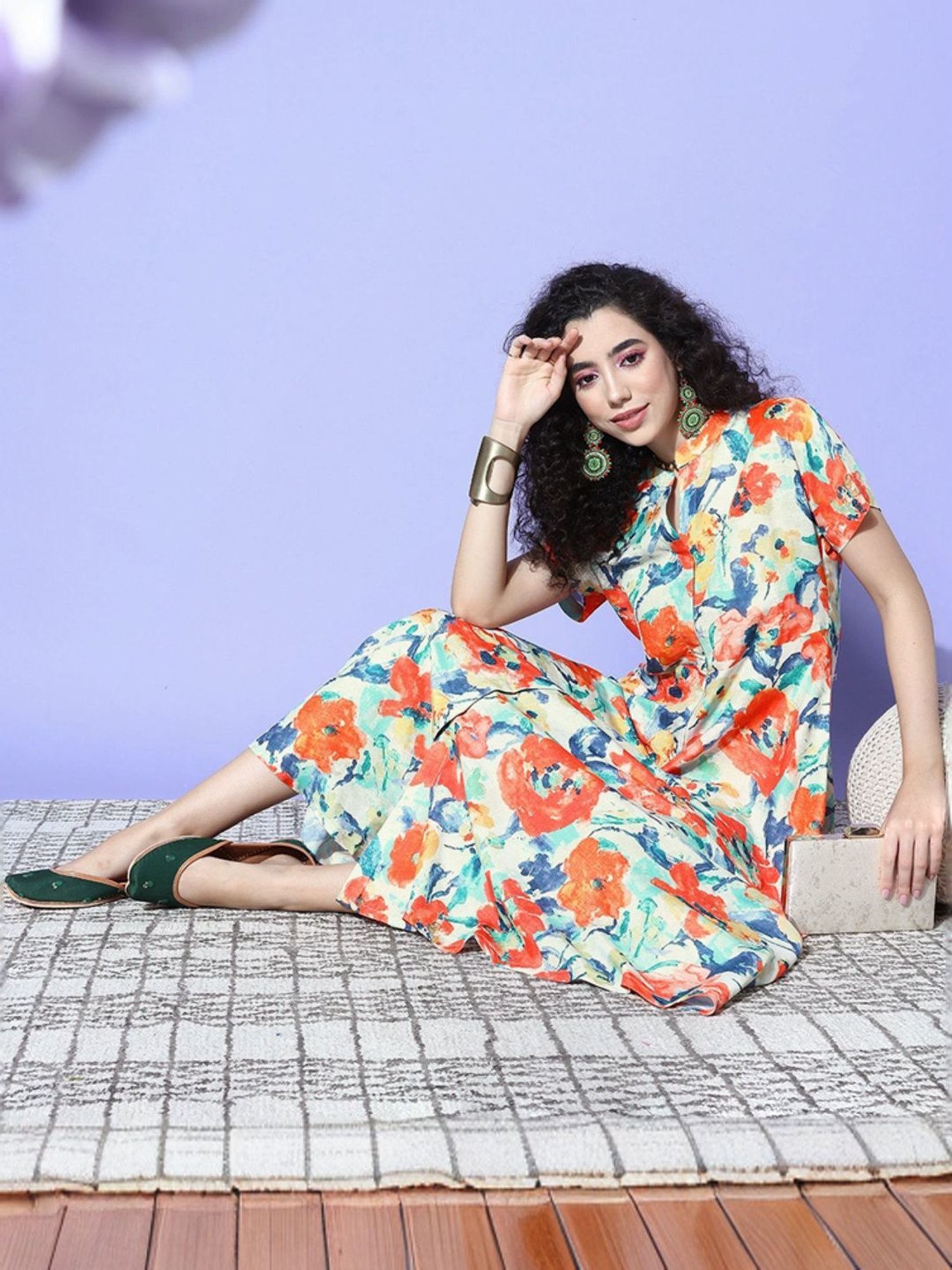 Saffron Threads Red Ethnic Dresses