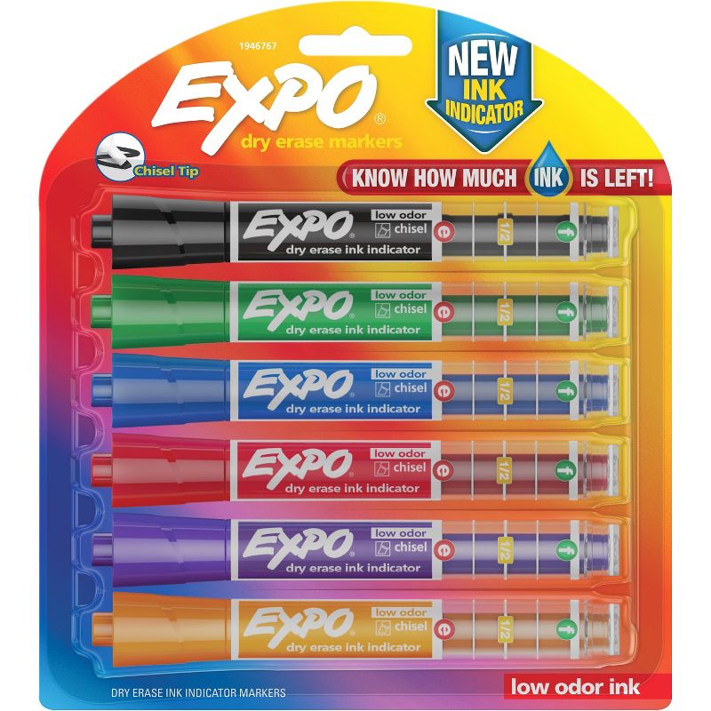 EXPO Ink Indicator Dry Erase Marker Chisel Tip Assorted Colors 6/Set 1946767