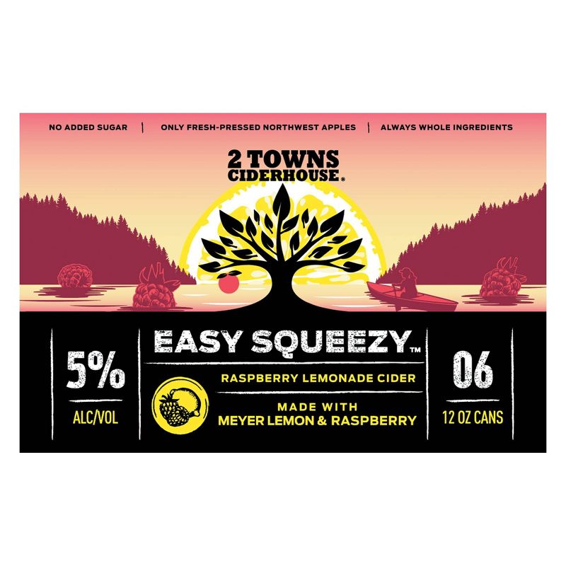 2 Towns Easy Squeezy Raspberry Lemonade Hard Cider - 6pk/12 fl oz Cans